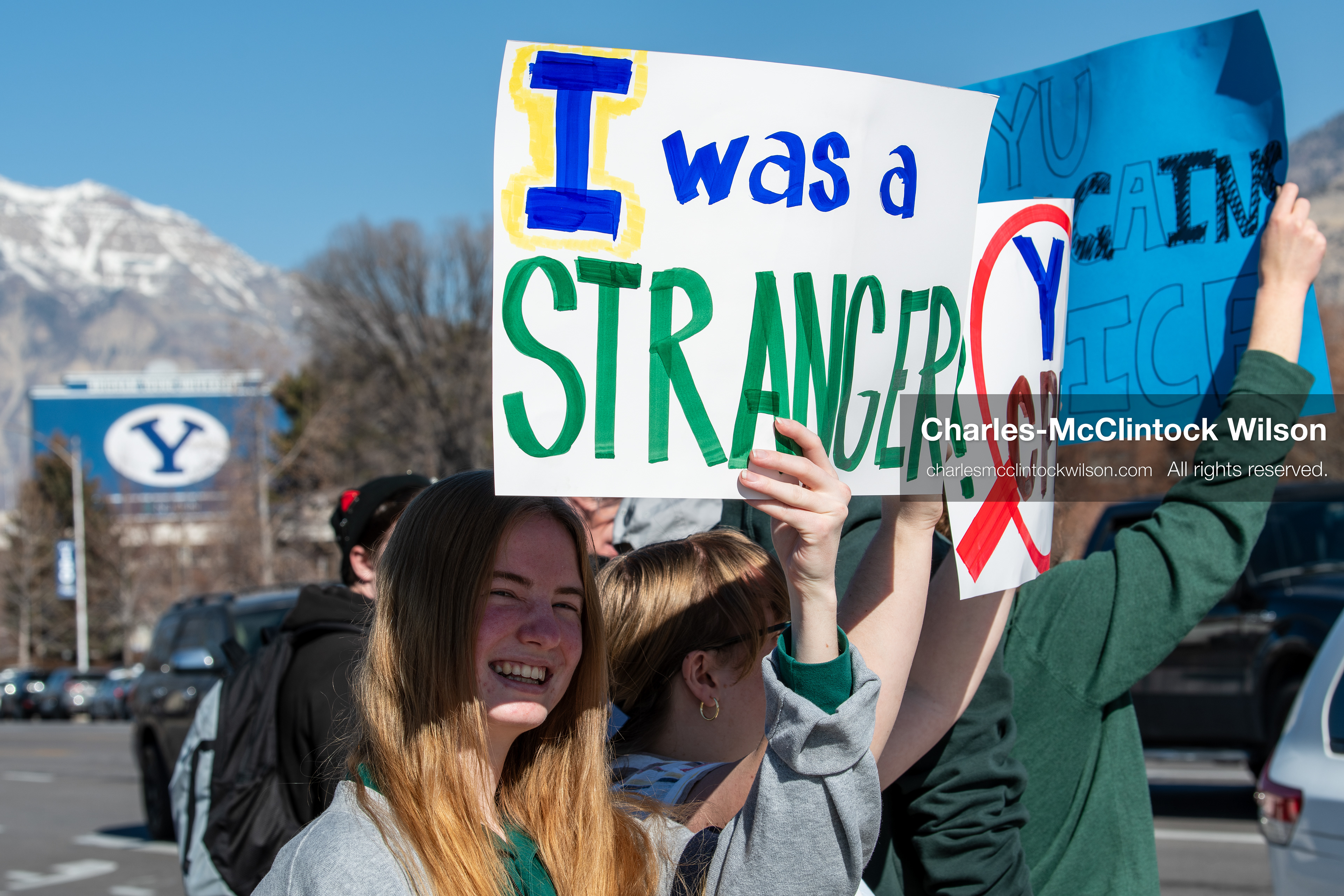 February 5, 2026, Provo, Utah, USA: Students and community members gather near Brigham Young University in Provo to demonstrate against the presence of US Customs and Border Protection recruiters at a career fair held on the BYU campus. (Credit Image: © Charles McClintock Wilson/ZUMA Press Wire)