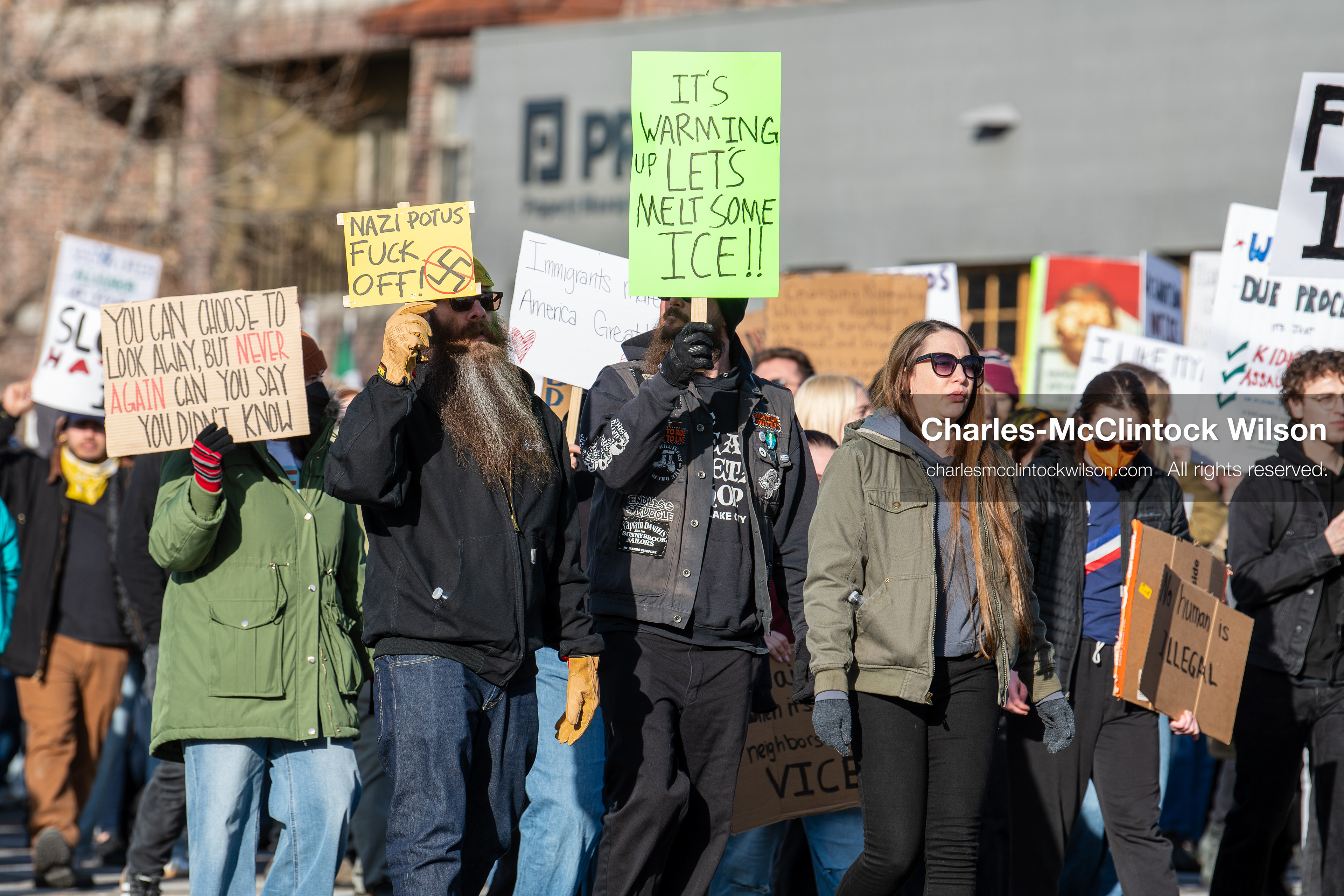 January 30, 2026, Salt Lake City, Utah, USA: Demonstrators march through downtown Salt Lake City during an anti‑ICE protest, part of a nationwide response to immigration enforcement policies. (Credit Image: © Charles‑McClintock Wilson/ZUMA Press Wire)