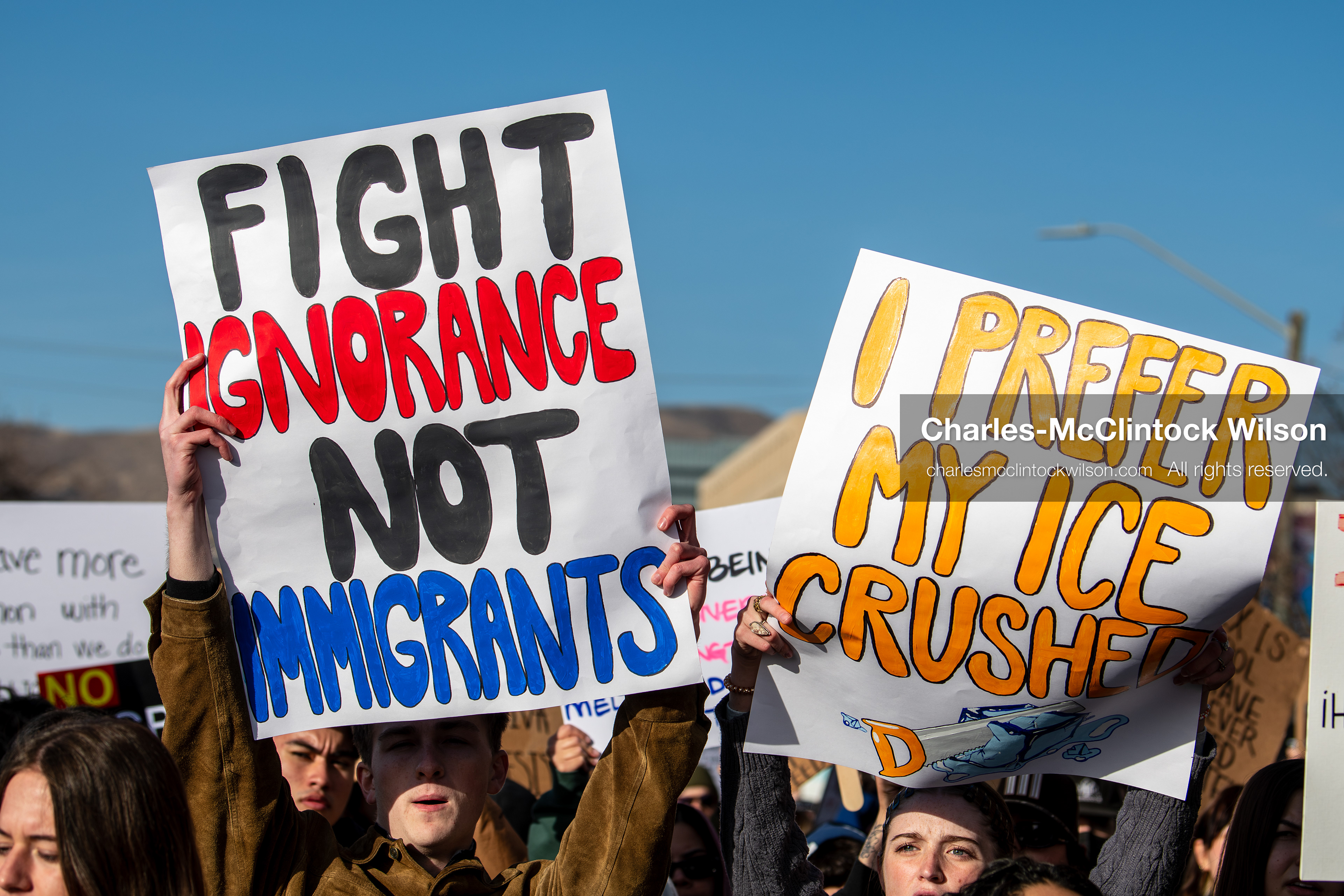 January 30, 2026, Salt Lake City, Utah, USA: Demonstrators march through downtown Salt Lake City during an anti‑ICE protest, part of a nationwide response to immigration enforcement policies. (Credit Image: © Charles‑McClintock Wilson/ZUMA Press Wire)