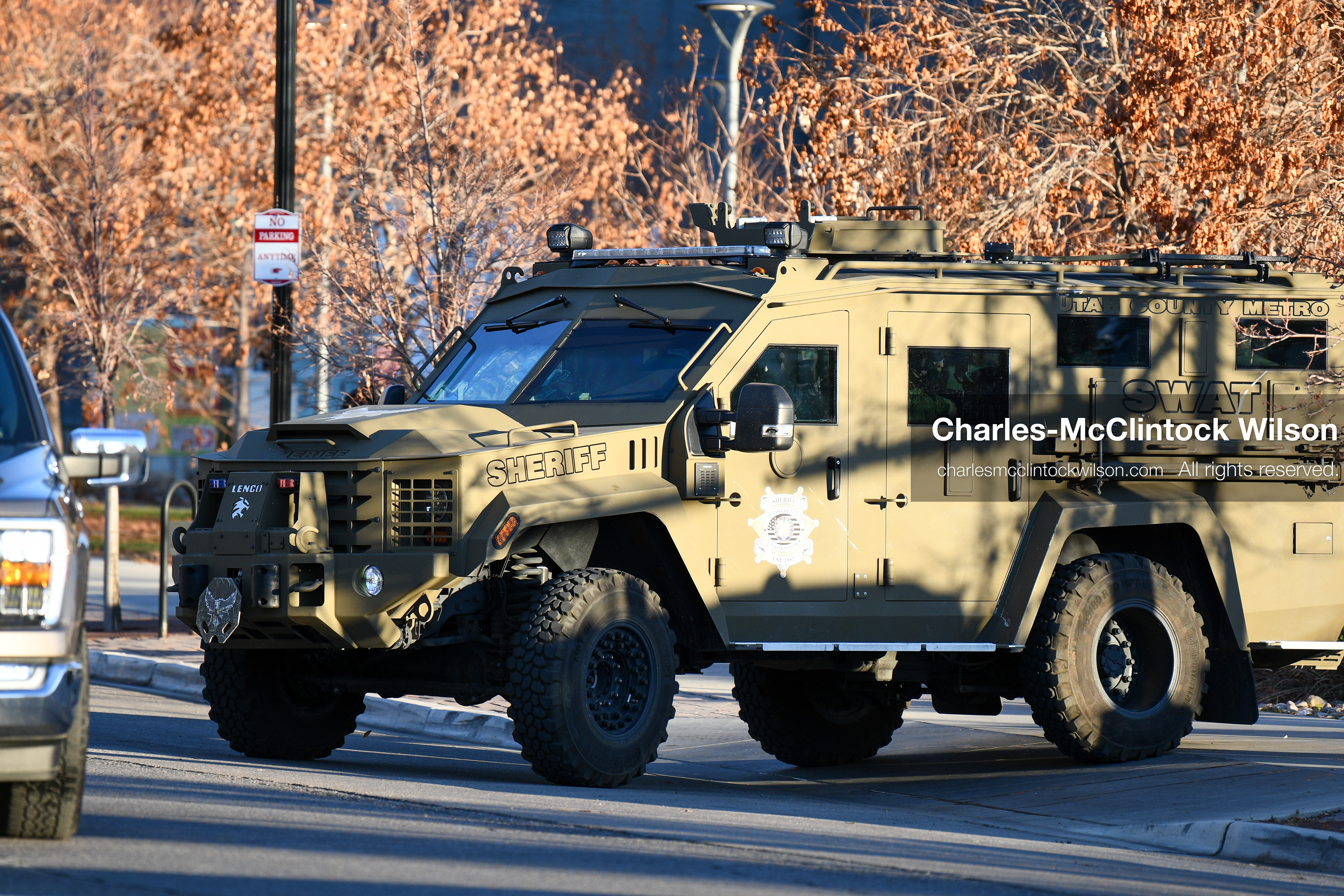 PROVO, UTAH, USA – DECEMBER 11, 2025: An armored vehicle operated by the Utah County Sheriff’s Office transports Tyler Robinson from the Fourth District Court in Provo following his first in‑person court appearance in the Charlie Kirk murder case. (Credit Image: © Charles‑McClintock Wilson/ZUMA Press Wire)