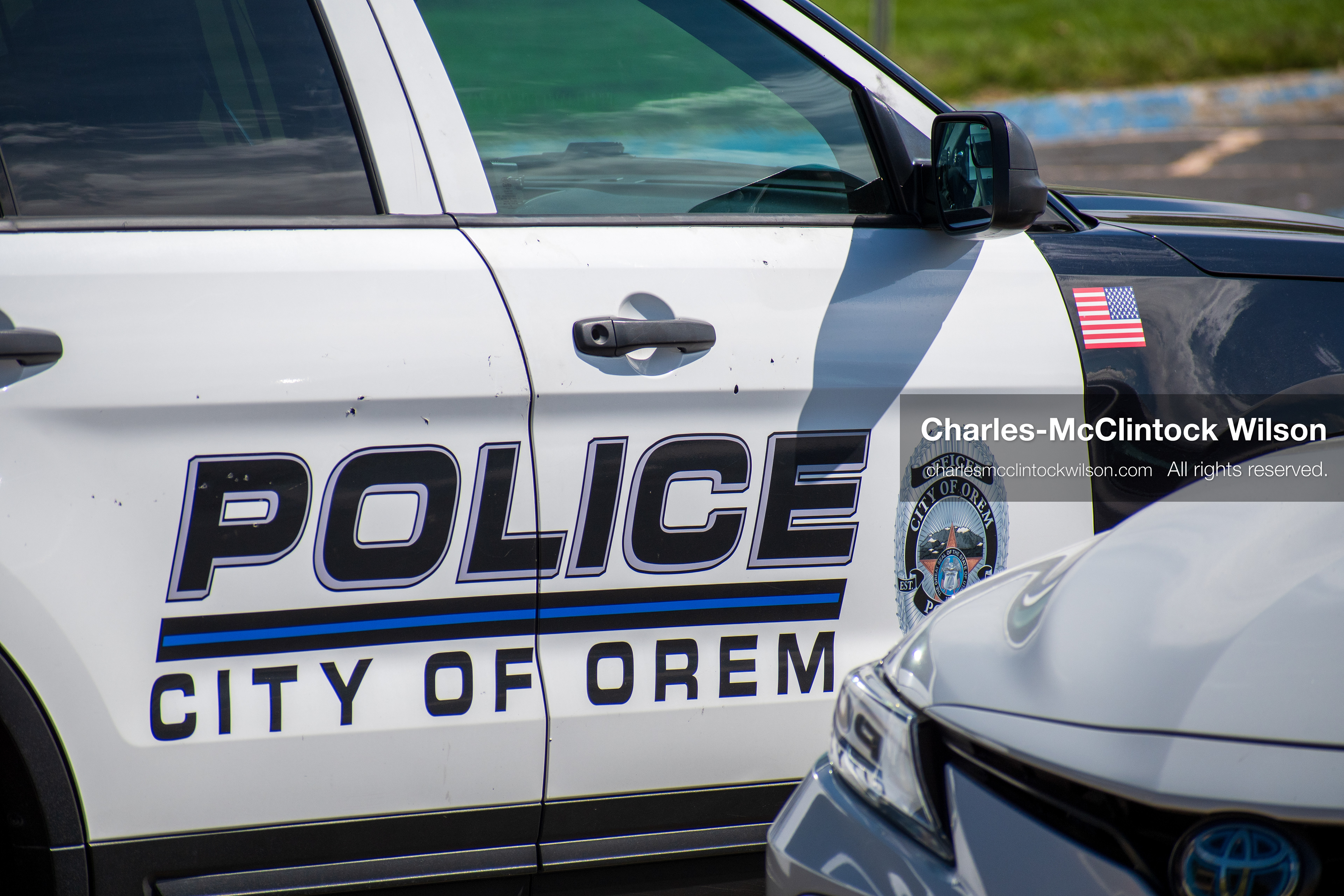 September 12, 2025, Orem, Utah, United States: A police vehicle is seen parked at Utah Valley University following the fatal shooting of conservative activist Charlie Kirk, who was assassinated during a public event on campus two days earlier.   (Credit Image: © Charles‑McClintock Wilson/ZUMA Press Wire)