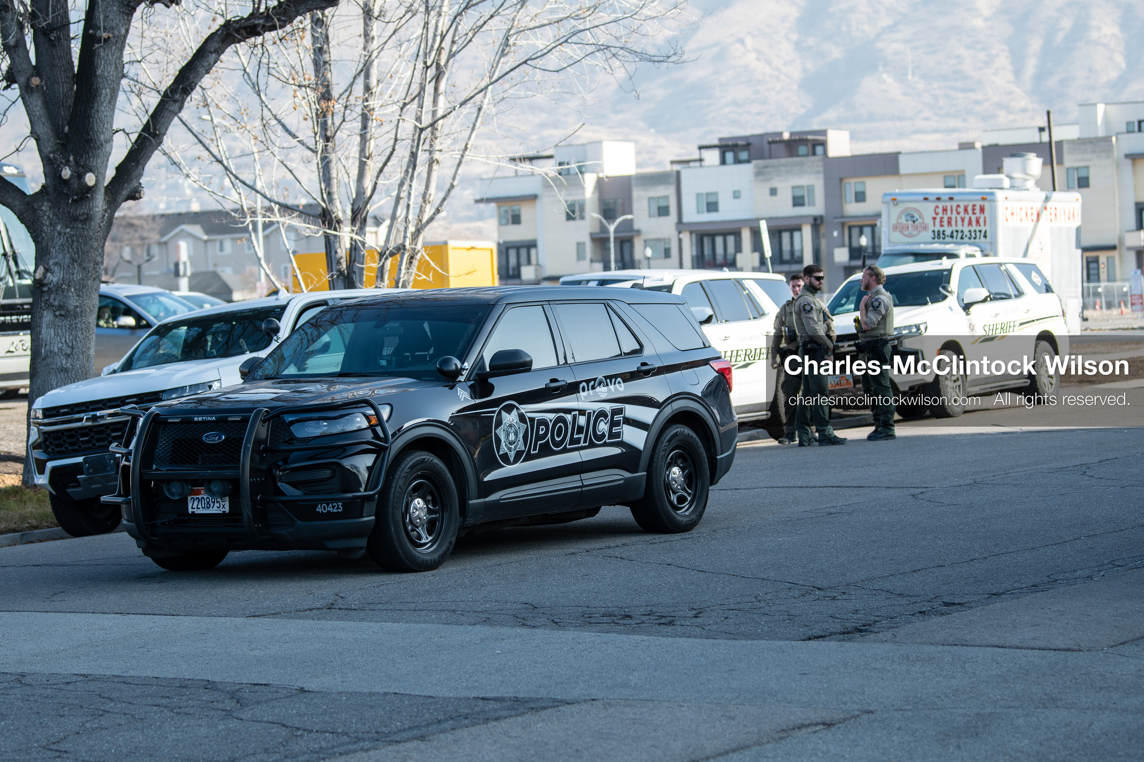January 16, 2026, Provo, Utah, USA: Law enforcement vehicles and officers gather near a residential street in Provo, Utah, during the January 16, 2026, court hearing for Tyler Robinson. Robinson is the alleged killer of US conservative figure Charlie Kirk, who was fatally shot during an event at Utah Valley University. (Credit Image: © Charles-McClintock Wilson/ZUMA Press Wire)