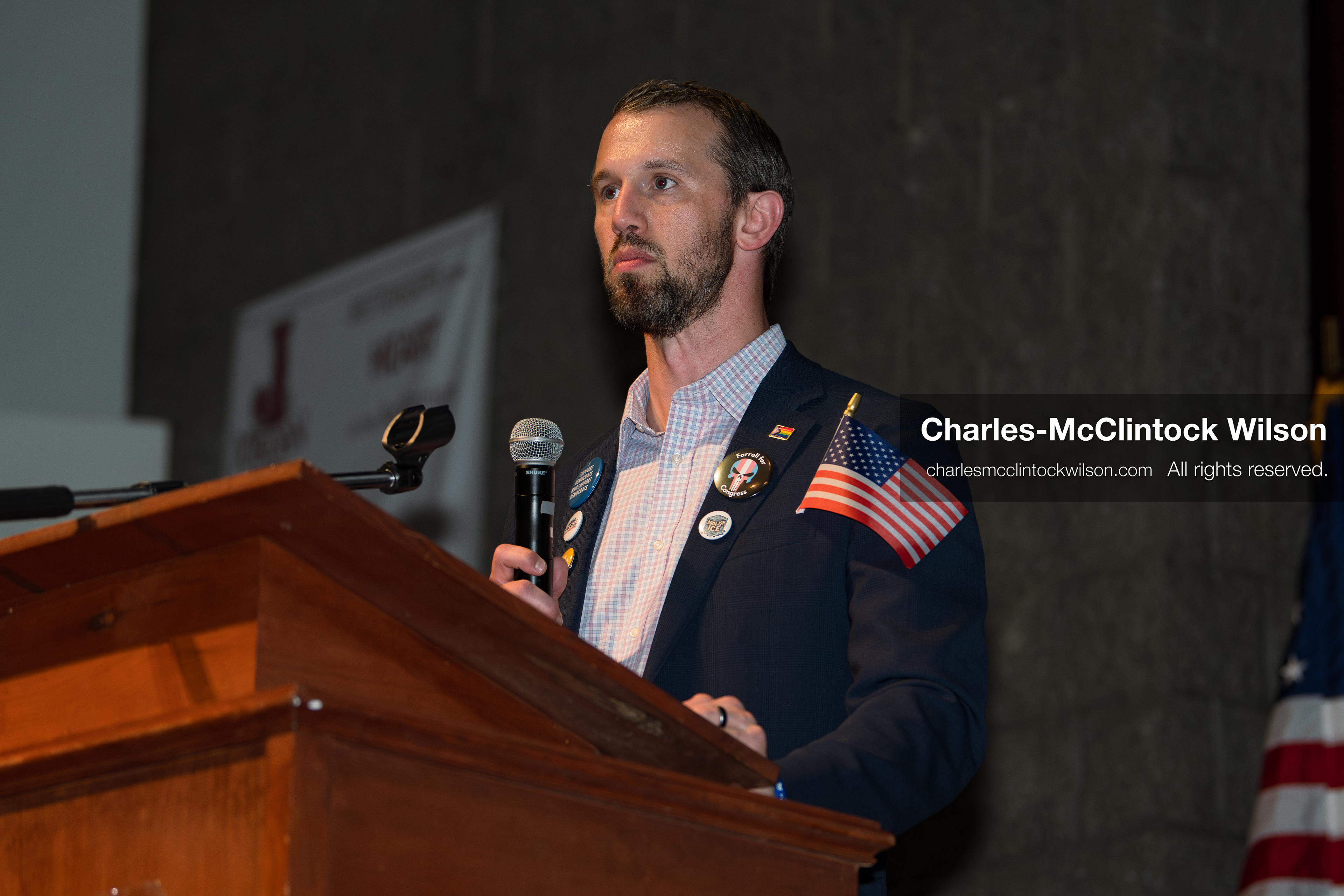 April 25, 2026, Sandy, Utah, USA: MICHAEL FARRELL, a candidate for the Democratic nomination in Utah's 1st Congressional District, speaks during the 2026 Utah Democratic Convention at Jordan High School in Sandy. (Credit Image: © Charles-McClintock Wilson/ZUMA Press Wire)