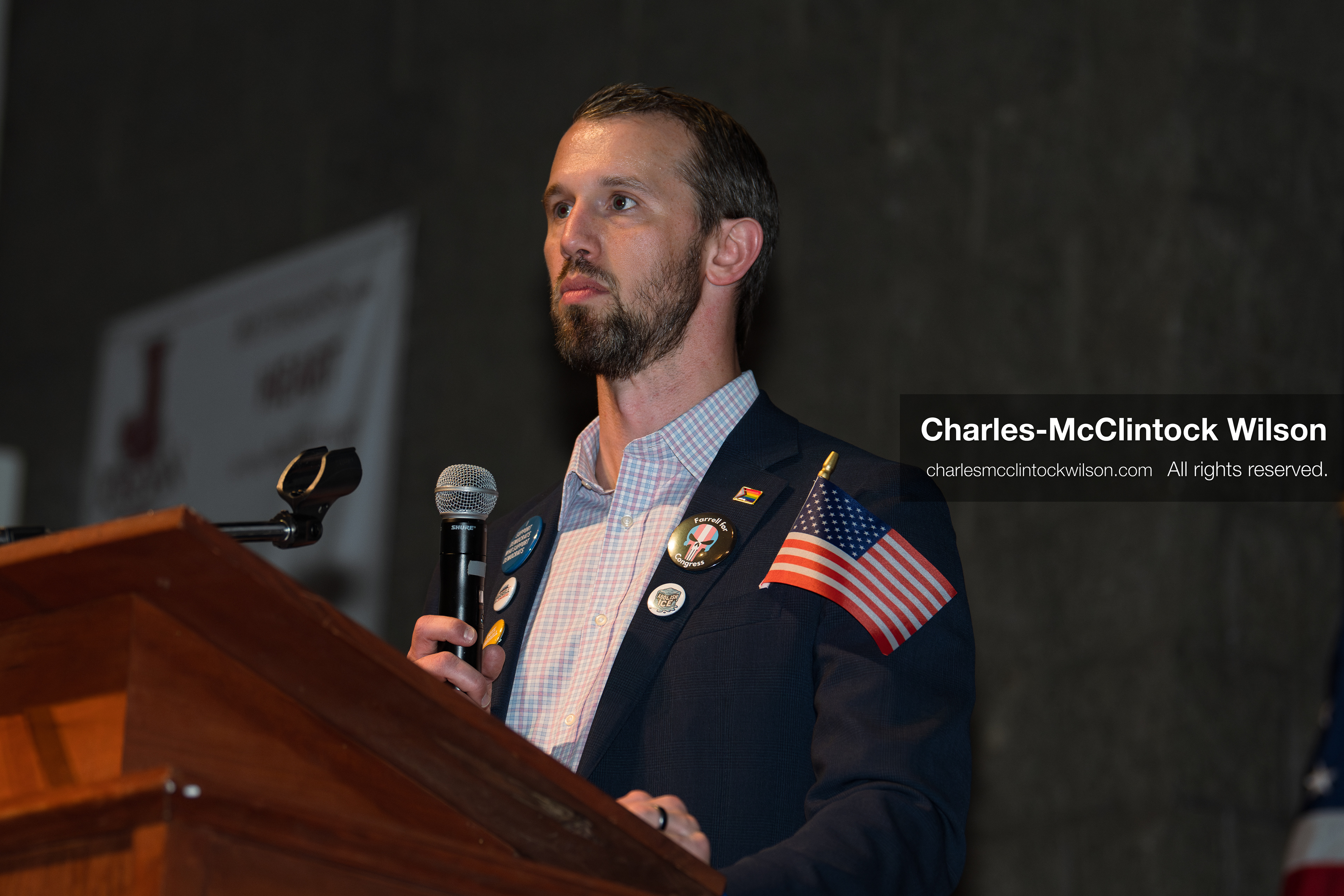 April 25, 2026, Sandy, Utah, USA: MICHAEL FARRELL, a candidate for the Democratic nomination in Utah's 1st Congressional District, speaks during the 2026 Utah Democratic Convention at Jordan High School in Sandy. (Credit Image: © Charles-McClintock Wilson/ZUMA Press Wire)