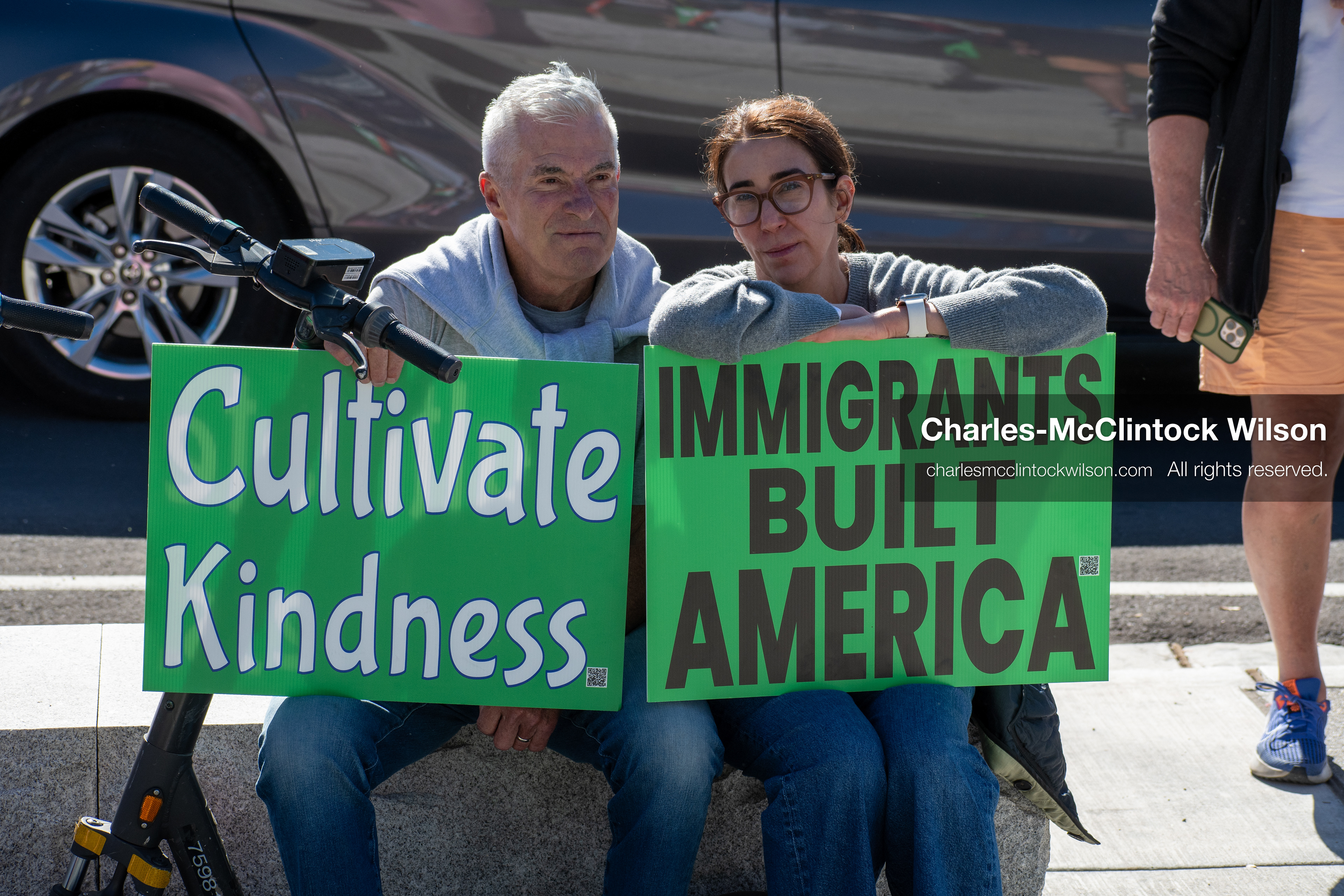 October 18, 2025, Salt Lake City, Utah, USA: Demonstrators hold signs during a "No Kings" protest at the Utah State Capitol. The protest was part of a nationwide mobilization.