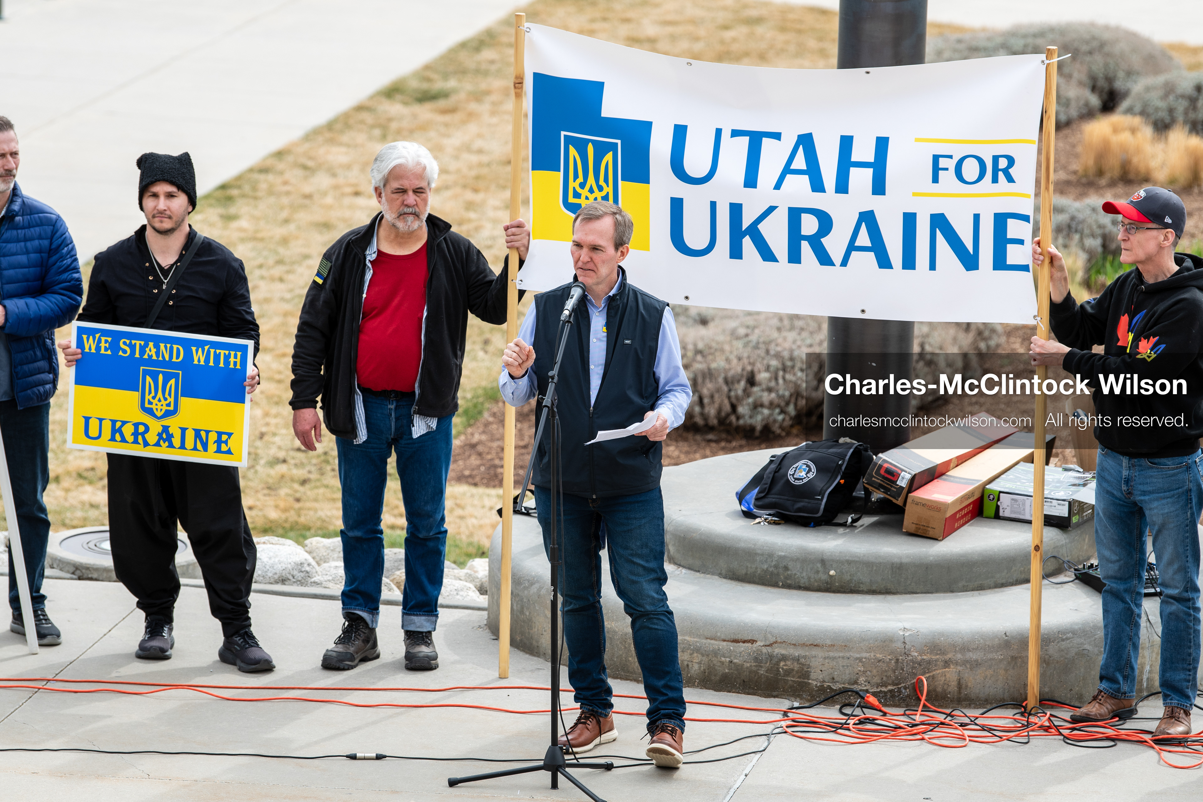  February 28, 2026, Salt Lake City, Utah, USA: Former U.S. Rep BEN MCADAMS, a Democrat from Utah and a 2026 congressional candidate, speaks during the Stand With Ukraine rally at the Utah State Capitol. The event marked the four year anniversary of the full scale Russian invasion of Ukraine and drew community members showing support for Ukrainians and local humanitarian efforts. (Credit Image: © Charles McClintock Wilson/ZUMA Press Wire)