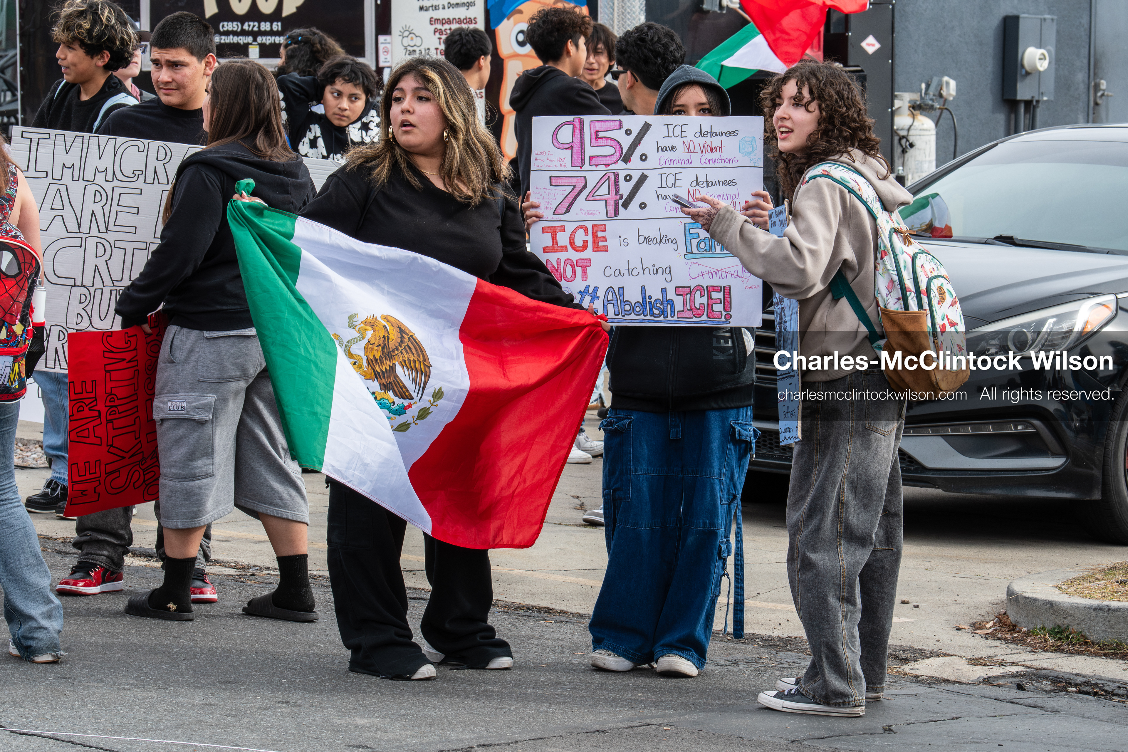 February 11, 2026, Orem, Utah, USA: Students gather in a parking lot during a student‑led protest involving participants from multiple Orem schools. (Credit Image: © Charles‑McClintock Wilson/ZUMA Press Wire)