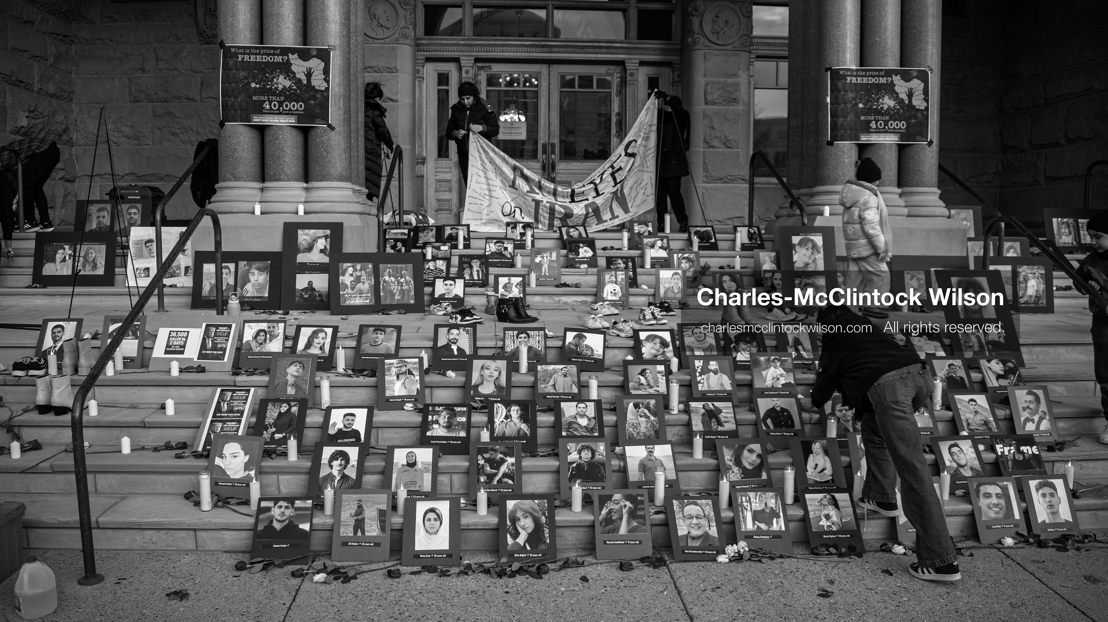 January 30, 2026, Salt Lake City, Utah, USA: Portraits, candles, and flowers are arranged on the steps of the Salt Lake City and County Building during a vigil honoring victims of the Iranian government. (Credit Image: © Charles McClintock Wilson/ZUMA Press Wire)