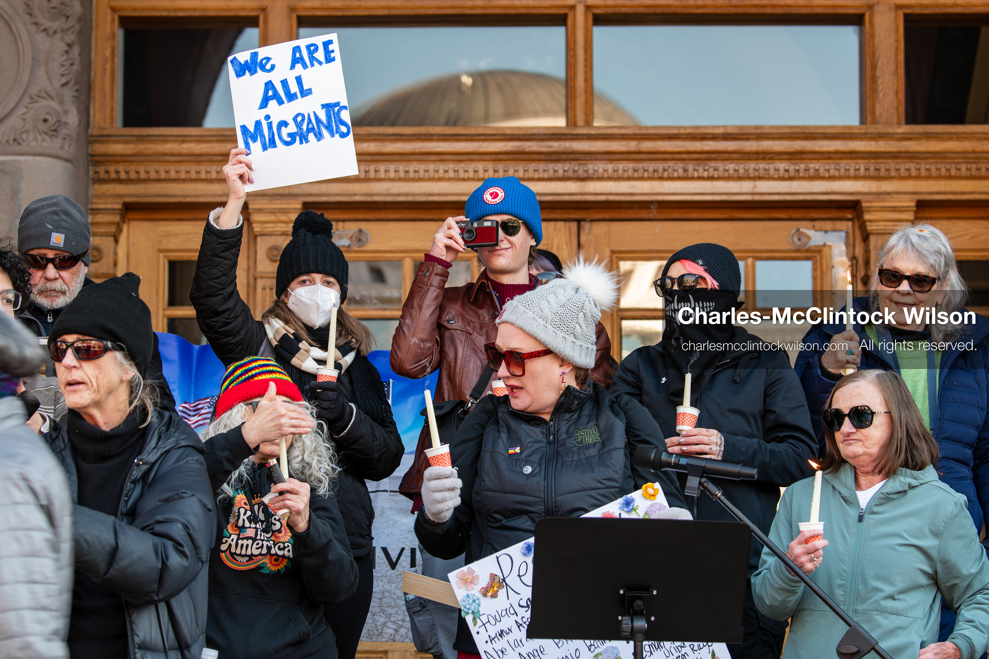Salt Lake City, Utah, January 10, 2026: Participants hold candles during a vigil for Renee Nicole Good and other victims of ICE enforcement, part of the ICE Out for Good protest at Washington Square Park. (Credit Image: © Charles‑McClintock Wilson/ZUMA Press Wire)