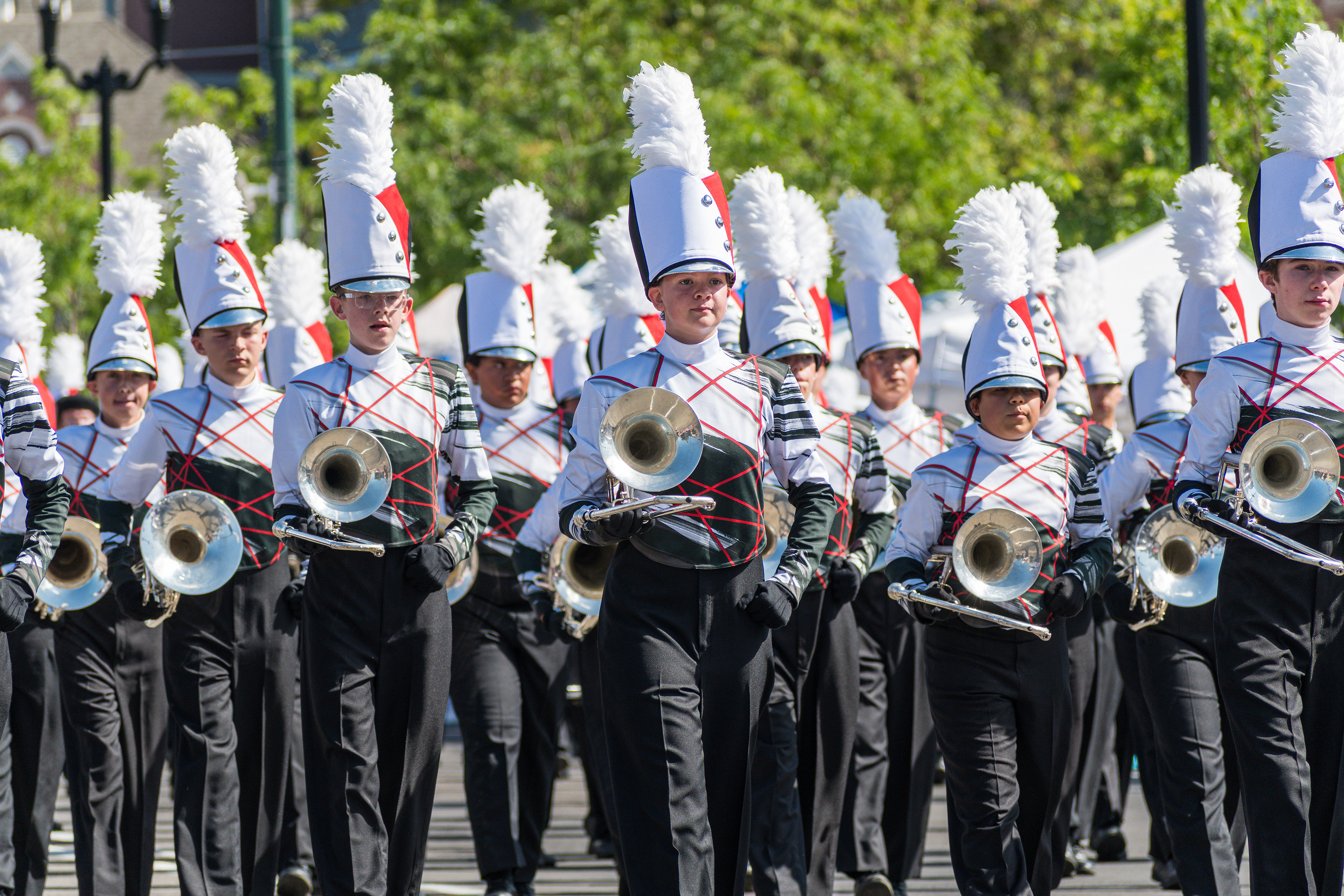 Provo, Utah – July 4, 2025: A marching band performs along Center Street during the Freedom Festival Grand Parade, part of the city’s annual Independence Day celebration.