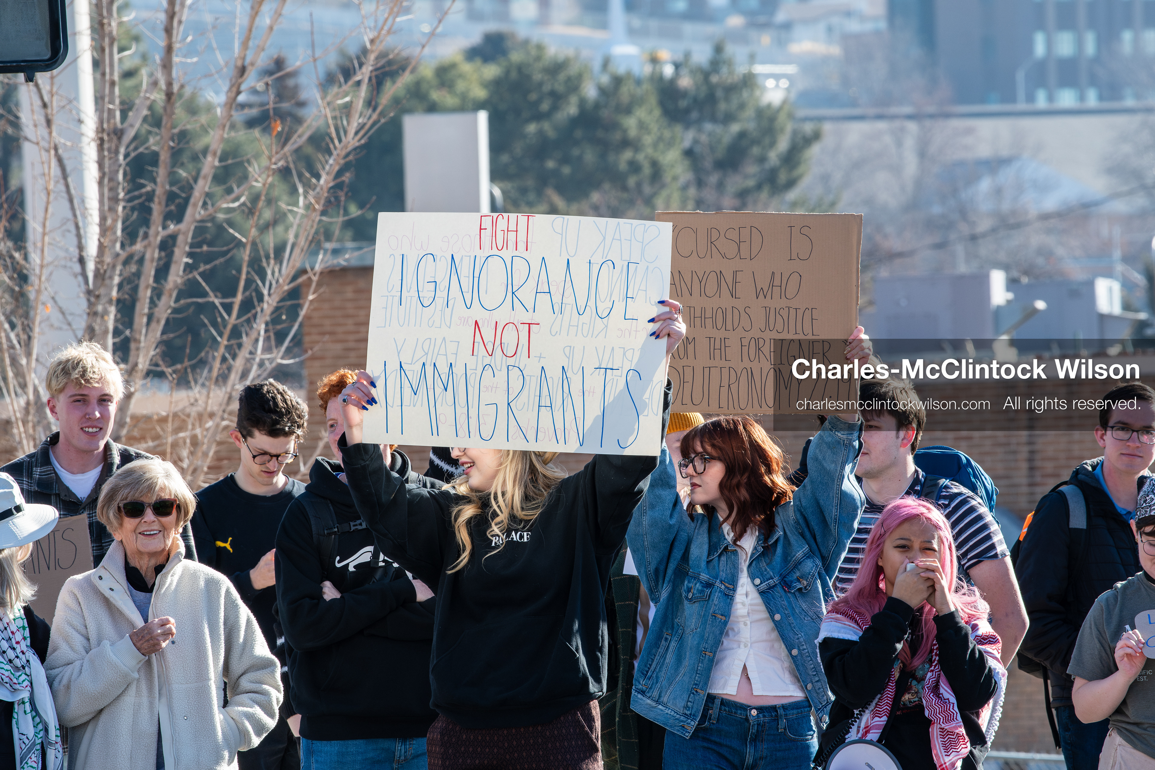 February 5, 2026, Provo, Utah, USA: Students and community members gather near Brigham Young University in Provo to demonstrate against the presence of US Customs and Border Protection recruiters at a career fair held on the BYU campus. (Credit Image: © Charles McClintock Wilson/ZUMA Press Wire)