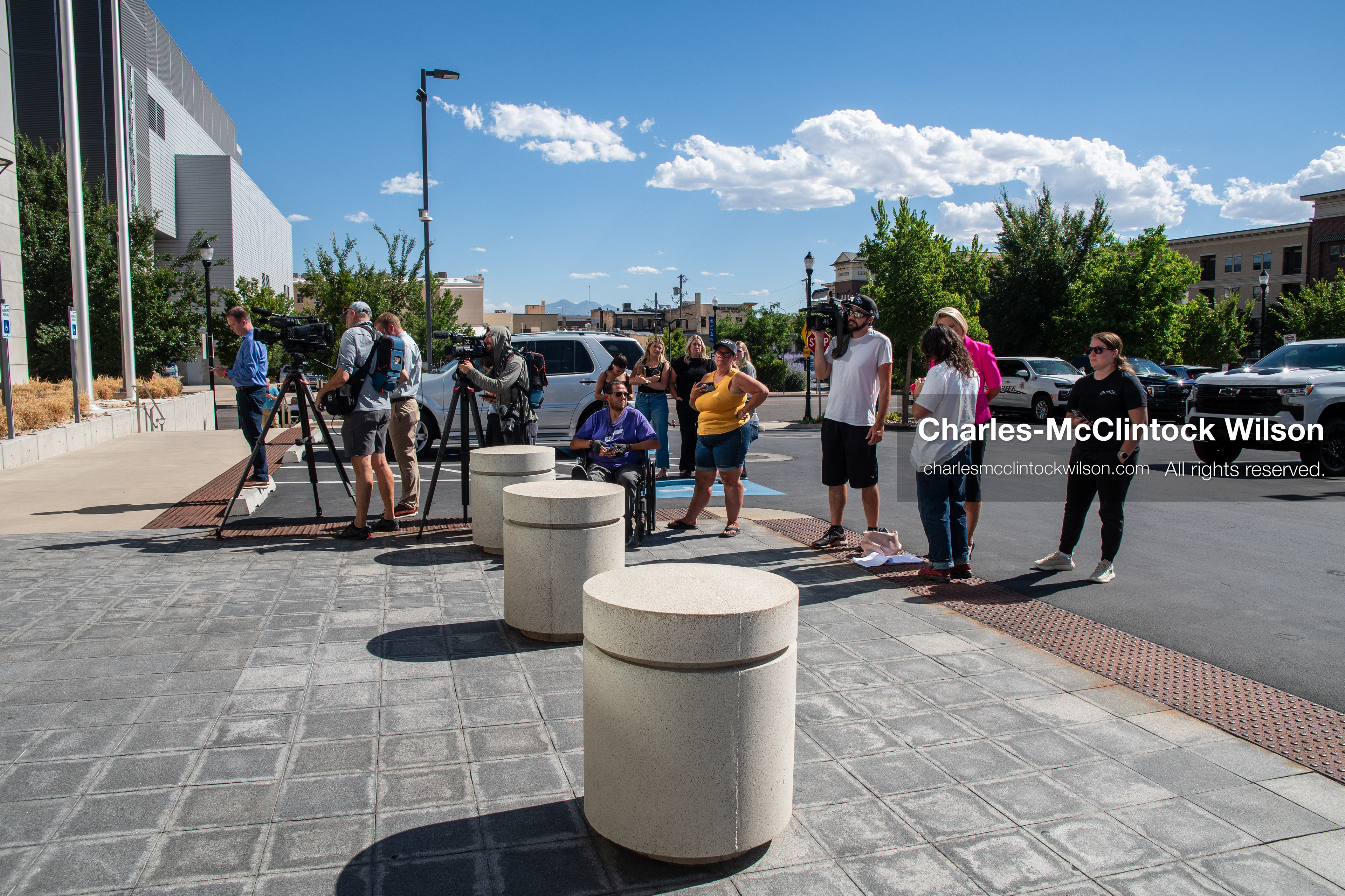 July 8, 2026, Provo, Utah, USA: Members of the media and attendees gather outside the Fourth District Court in Provo during the preliminary hearing for Tyler Robinson, who is charged in the 2025 shooting of Charlie Kirk at Utah Valley University. (Credit Image: © Charles-McClintock Wilson/ZUMA Press Wire)