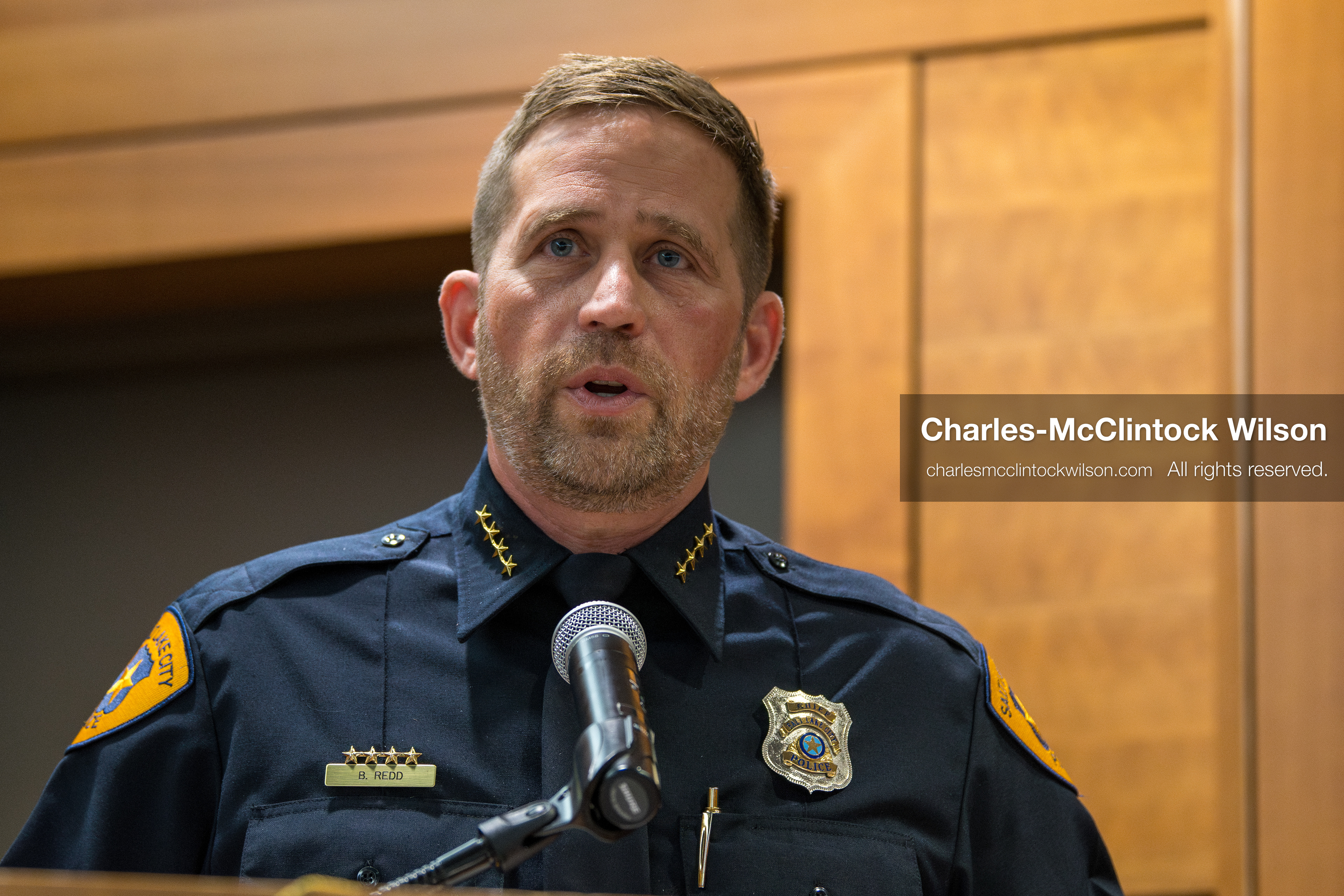January 8, 2026, Salt Lake City, Utah, USA: Salt Lake City Police Chief BRIAN REDD speaks during a press conference at the Salt Lake City Public Safety Building in Salt Lake City, Utah, on Jan. 8, 2026. Officials provided updates on the investigation into the shooting outside an LDS meetinghouse on Redwood Road the previous night, where 38 year old Sione Vatuvei and 46 year old Vaea Tulikihihifo were killed and six others were wounded during a memorial service. Police said they have solid leads and are reviewing surveillance video and license plate reader data. (Credit Image: © Charles-McClintock Wilson/ZUMA Press Wire)