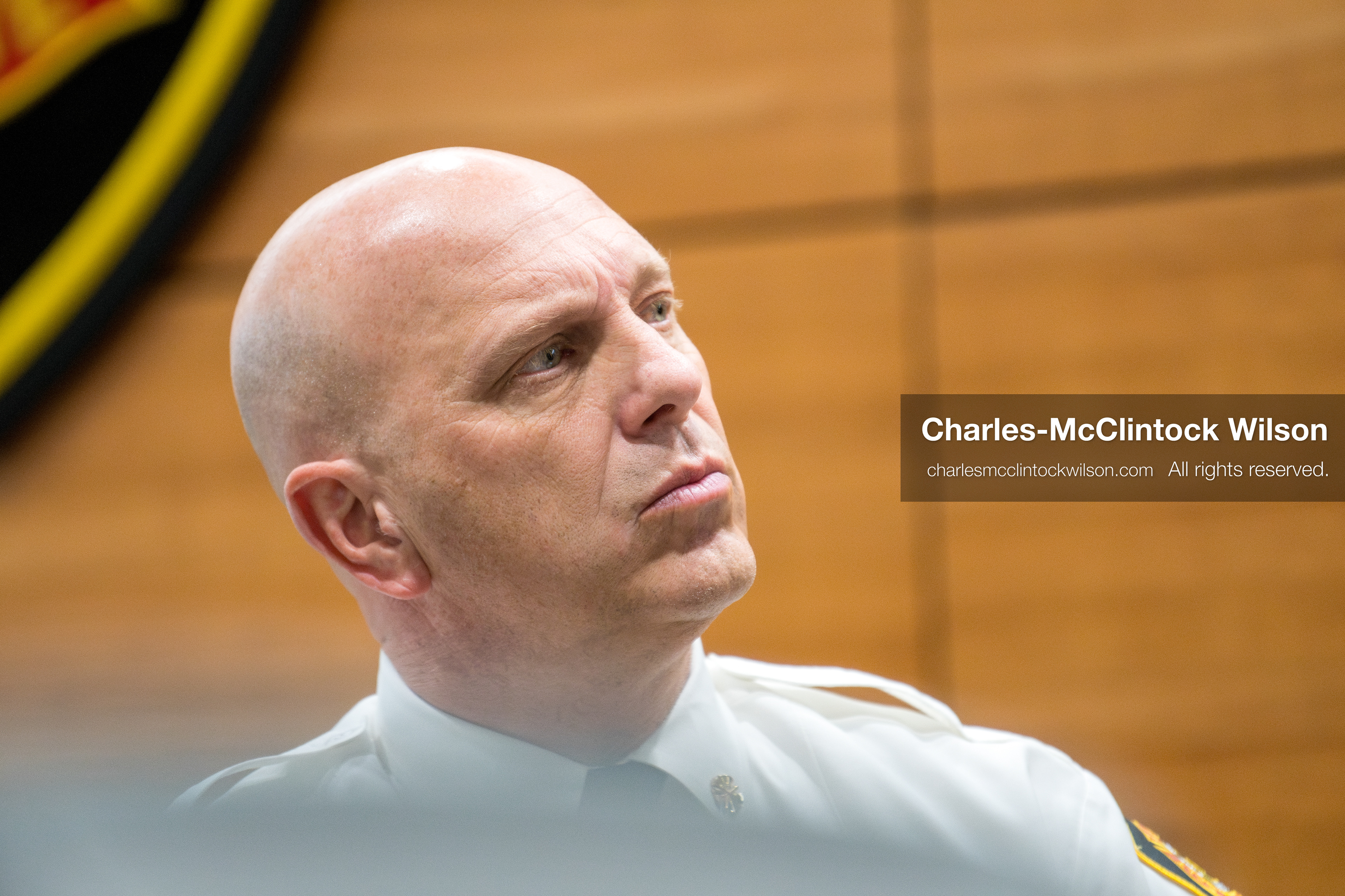 January 8, 2026, Salt Lake City, Utah, USA: Salt Lake City Fire Chief KARL LIEB listens as Salt Lake City Police Chief Brian Redd shares updates with members of the press during a briefing at the Salt Lake City Public Safety Building in Salt Lake City, Utah, on Jan. 8, 2026. Officials discussed the investigation into the shooting outside an LDS meetinghouse on Redwood Road the previous night, where 38 year old Sione Vatuvei and 46 year old Vaea Tulikihihifo were killed and six others were wounded during a memorial service. (Credit Image: © Charles-McClintock Wilson/ZUMA Press Wire)