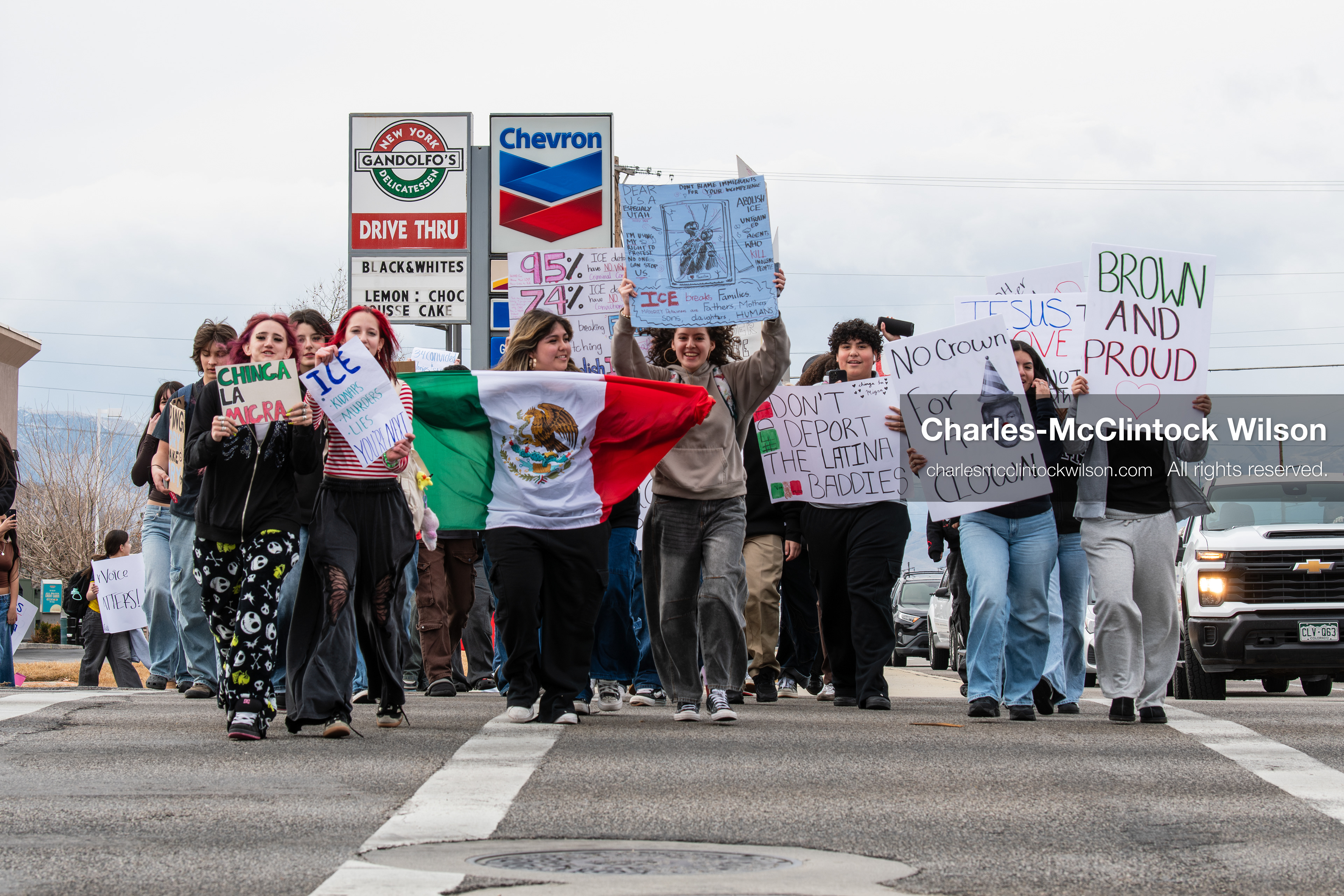 February 11, 2026, Orem, Utah, USA: Students march along State Street during a student‑led protest involving participants from multiple Orem schools. (Credit Image: © Charles‑McClintock Wilson/ZUMA Press Wire)