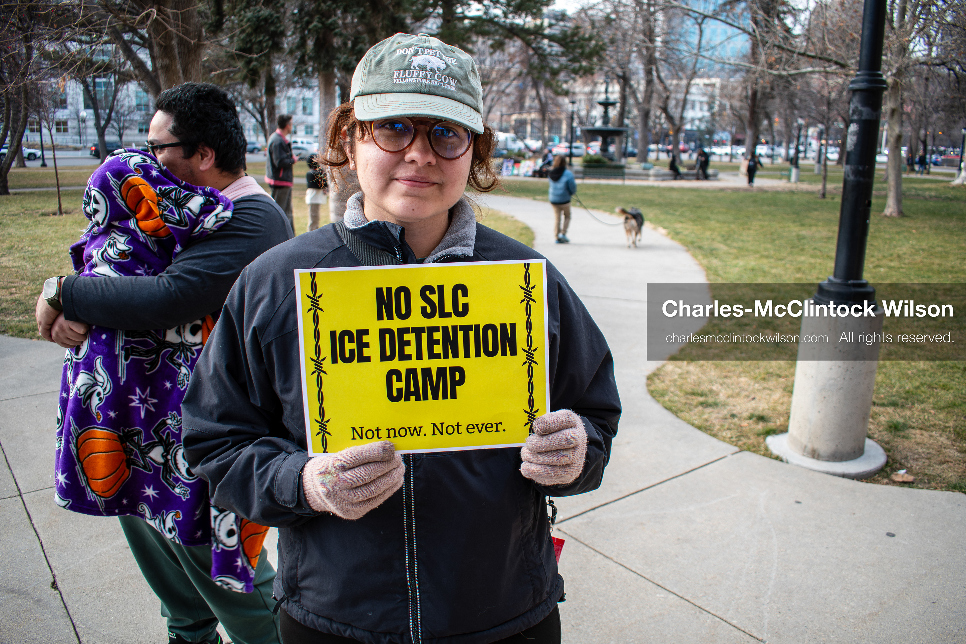 January 30, 2026, Salt Lake City, Utah, USA: A demonstrator stands at Washington Square Park during an anti‑ICE protest in Salt Lake City, part of a nationwide action focused on immigration enforcement. (Credit Image: © Charles‑McClintock Wilson/ZUMA Press Wire)