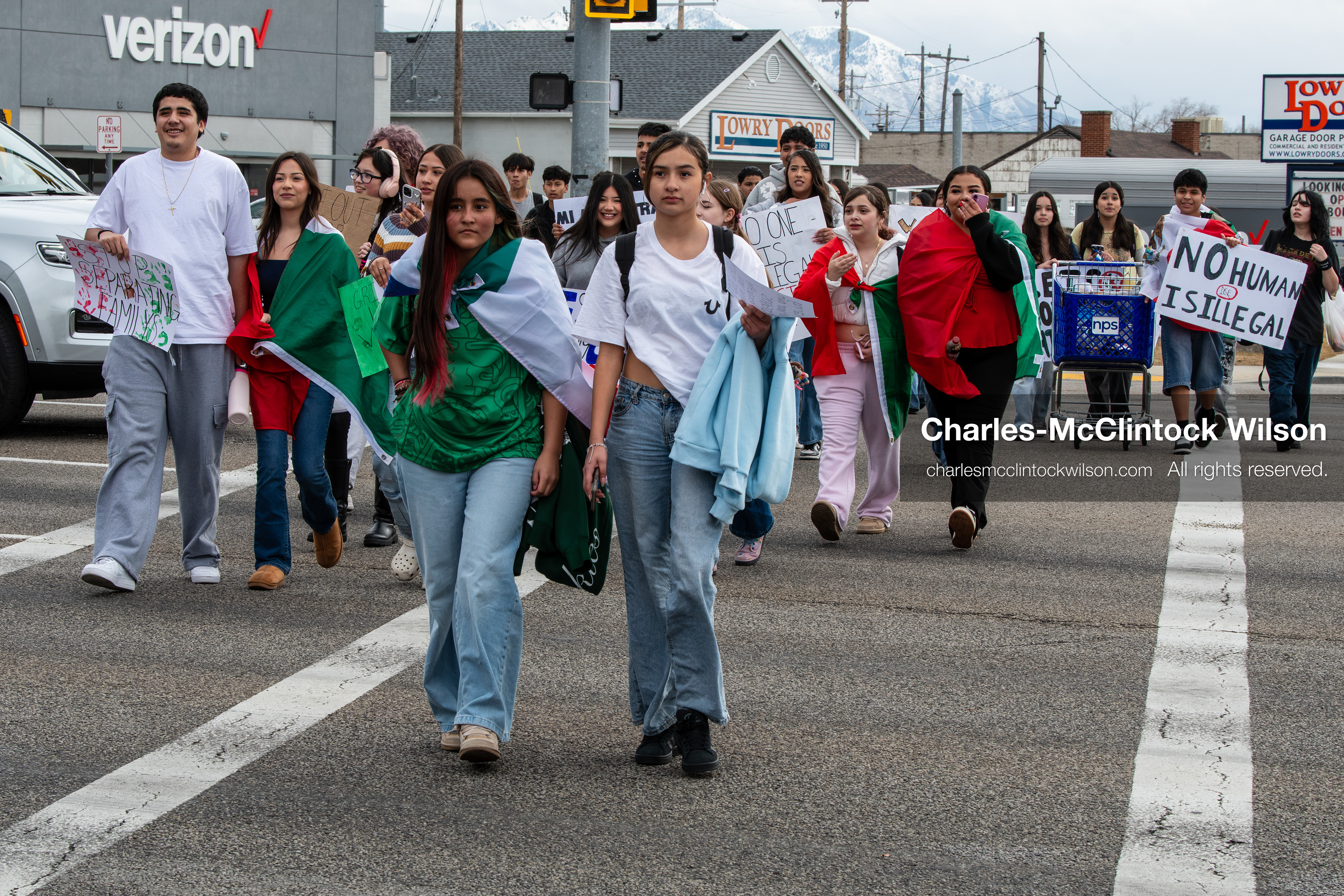 February 11, 2026, Orem, Utah, USA: Students march along State Street during a student‑led protest involving participants from multiple Orem schools. (Credit Image: © Charles‑McClintock Wilson/ZUMA Press Wire)