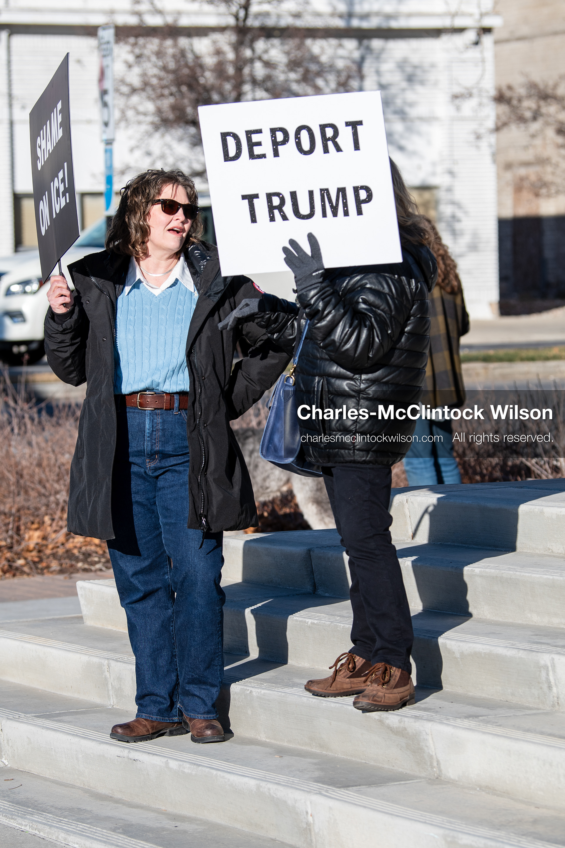 January 20, 2026, Provo, Utah, USA: Protesters gather outside Provo City Hall during the Free America Walkout protest in Provo, Utah, on January 20, 2026. Demonstrators held signs calling for justice, immigration reform, and an end to detention practices. (Credit Image: © Charles-McClintock Wilson/ZUMA Press Wire)
