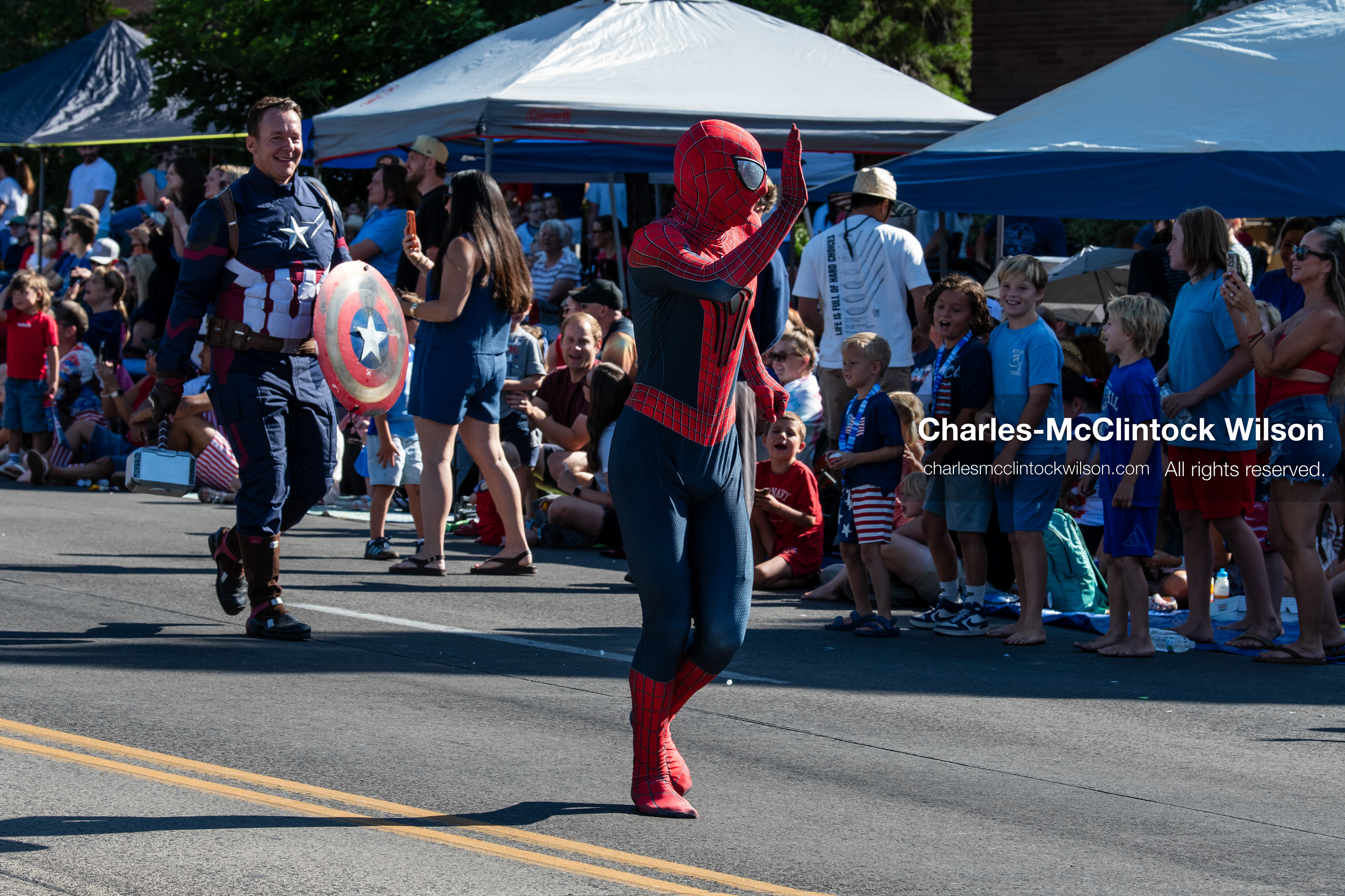 July 4, 2026, Provo, Utah, USA: A parade participant dressed in a superhero costume walks down the street past spectators during America's Freedom Festival Grand Parade in Provo, Utah, Saturday, July 4, 2026. The annual event drew thousands of spectators to the downtown corridor. (Credit Image: © Charles-McClintock Wilson/ZUMA Press Wire)