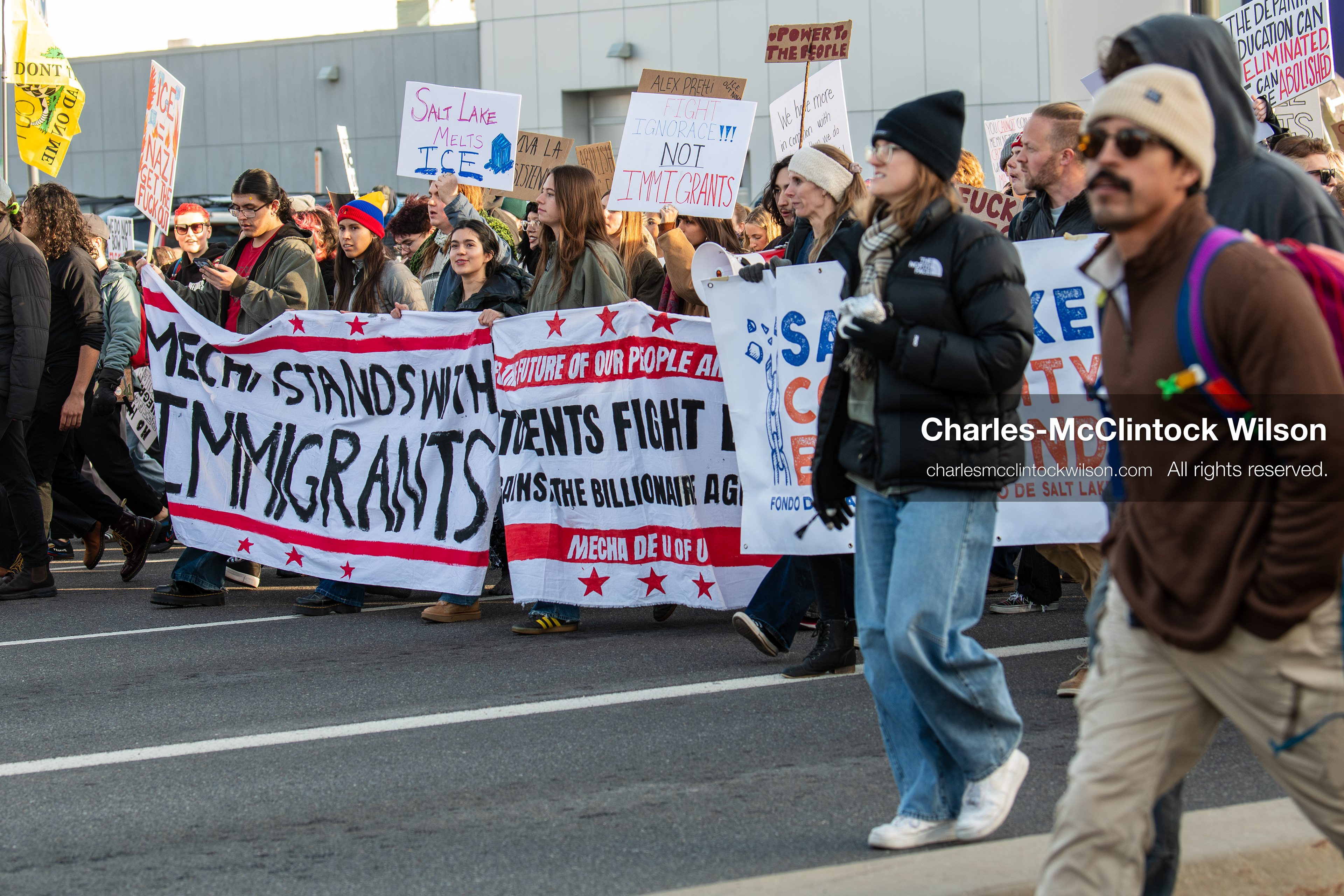 January 30, 2026, Salt Lake City, Utah, USA: Demonstrators march through downtown Salt Lake City during an anti‑ICE protest, part of a nationwide response to immigration enforcement policies. (Credit Image: © Charles‑McClintock Wilson/ZUMA Press Wire)