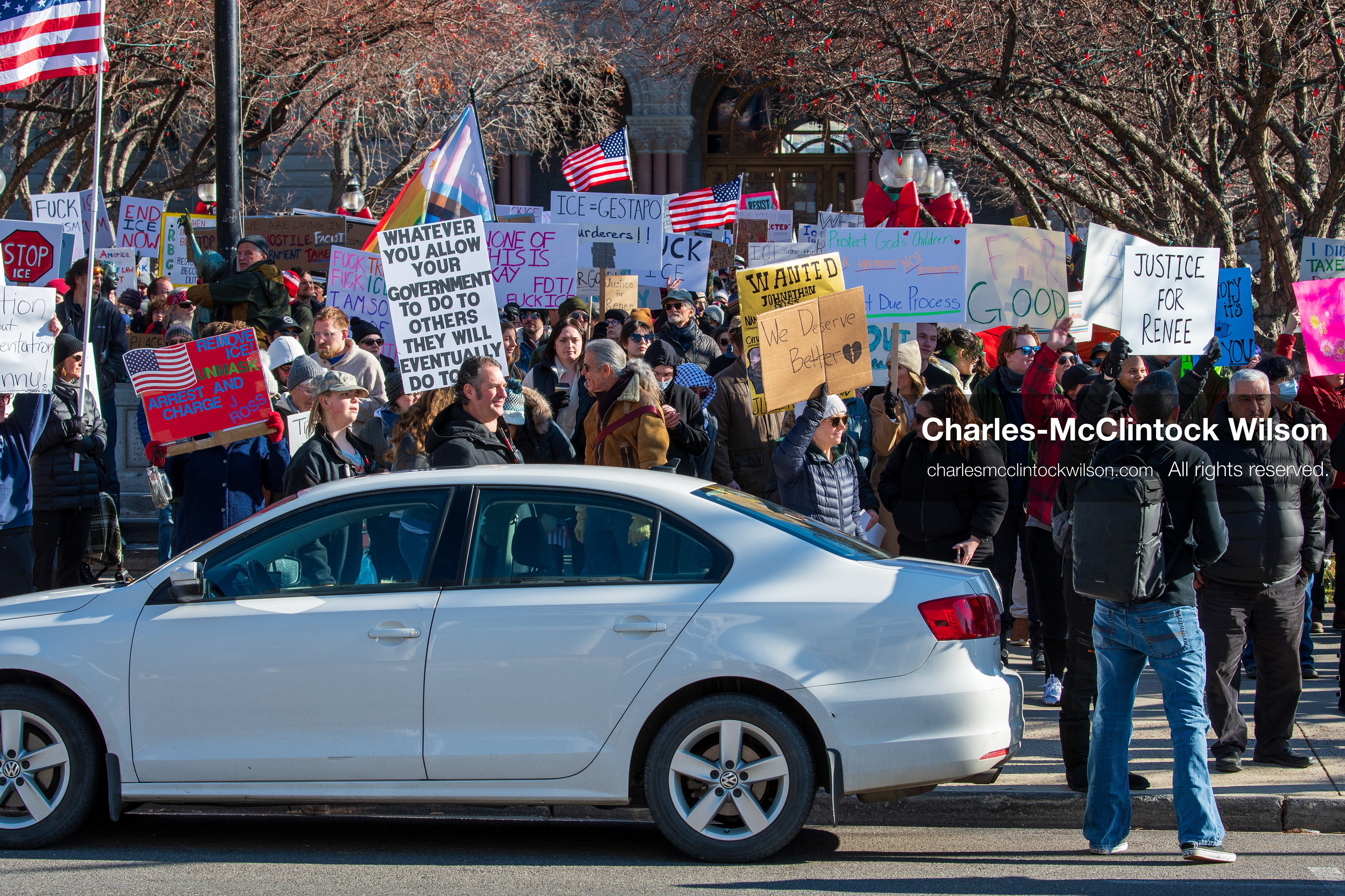 January 10, 2026, Salt Lake City, Utah, USA: Crowd of demonstrators gathered at Washington Square Park during the ICE Out for Good protest in Salt Lake City, Utah, on January 10, 2026, a demonstration against ICE and calling for justice for Renee Nicole Good. (Credit Image: © Charles-McClintock Wilson/ZUMA Press Wire)