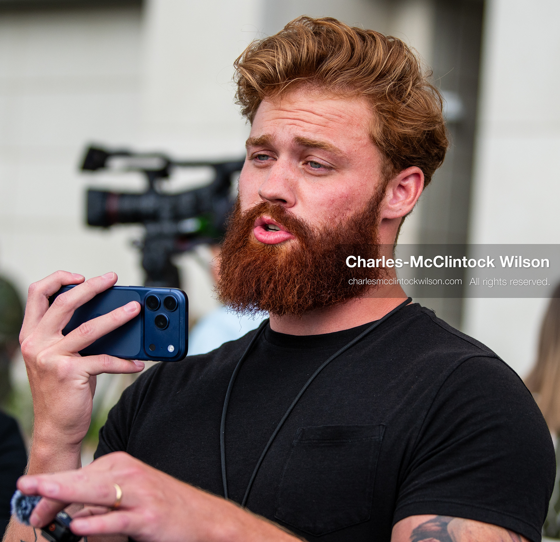 July 9, 2026, Provo, Utah, USA: Independent journalist TAYLER HANSEN conducts an interview outside the Fourth District Court during the fourth day of the preliminary hearing in the Tyler Robinson case. (Credit Image: © Charles-McClintock Wilson/ZUMA Press Wire)