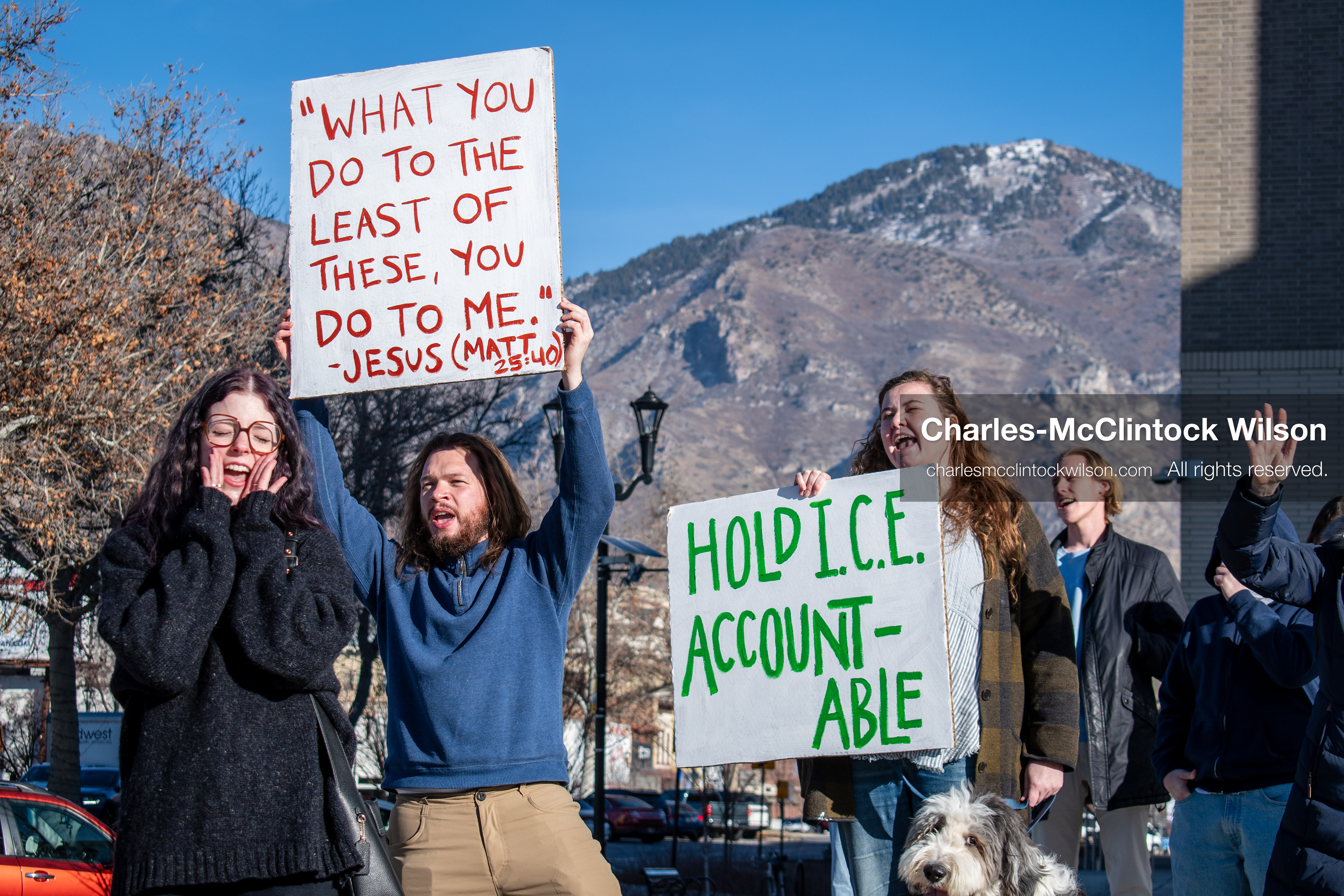 January 20, 2026, Provo, Utah, USA: Protesters gather outside Provo City Hall during the Free America Walkout protest in Provo, Utah, on January 20, 2026. Demonstrators held signs calling for justice, immigration reform, and an end to detention practices. (Credit Image: © Charles-McClintock Wilson/ZUMA Press Wire)