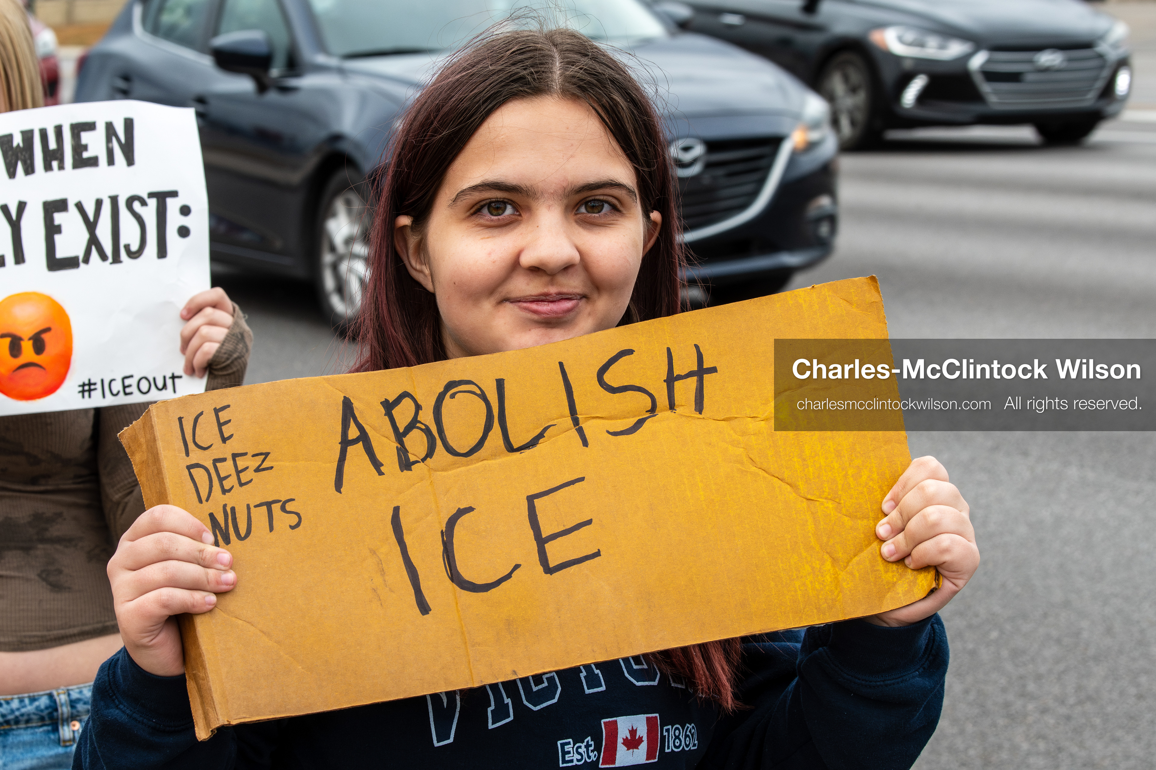 February 11, 2026, Orem, Utah, USA: A student stands along State Street during a student‑led protest involving participants from multiple Orem schools. (Credit Image: © Charles‑McClintock Wilson/ZUMA Press Wire)