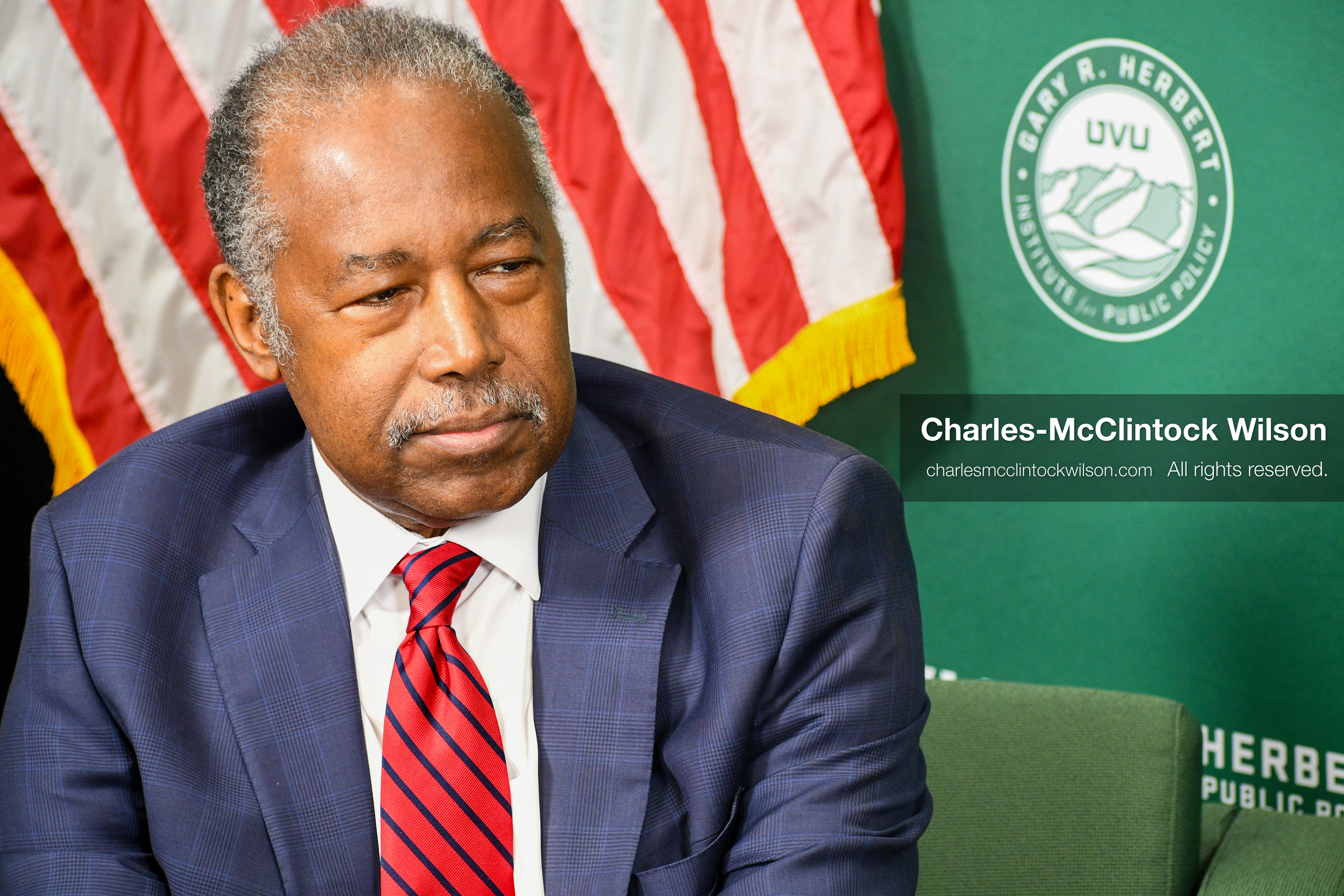 November 5, 2025, Orem, Utah, USA: Dr. Ben Carson, former U.S. Secretary of Housing and Urban Development and 2016 Republican presidential candidate, speaks with members of the press ahead of a public event hosted by the Gary R. Herbert Institute at Utah Valley University in Orem, Utah, on Nov. 5, 2025. (Credit Image: © Charles-McClintock Wilson/ZUMA Press Wire)