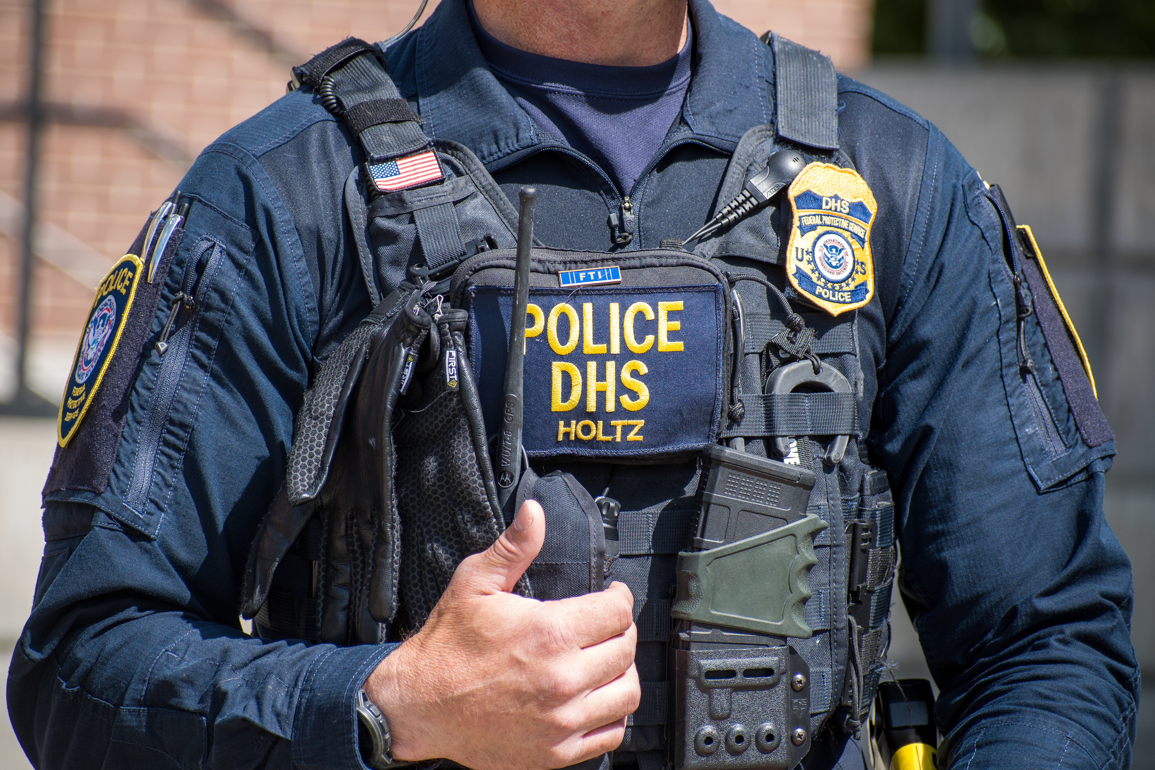 September 15, 2025 – Provo, Utah, United States: A Homeland Security police officer stands outside the Utah Valley Convention Center during a Department of Homeland Security career expo focused on recruiting law enforcement and security personnel. Photograph by Charles‑McClintock Wilson / ZUMA Press Wire