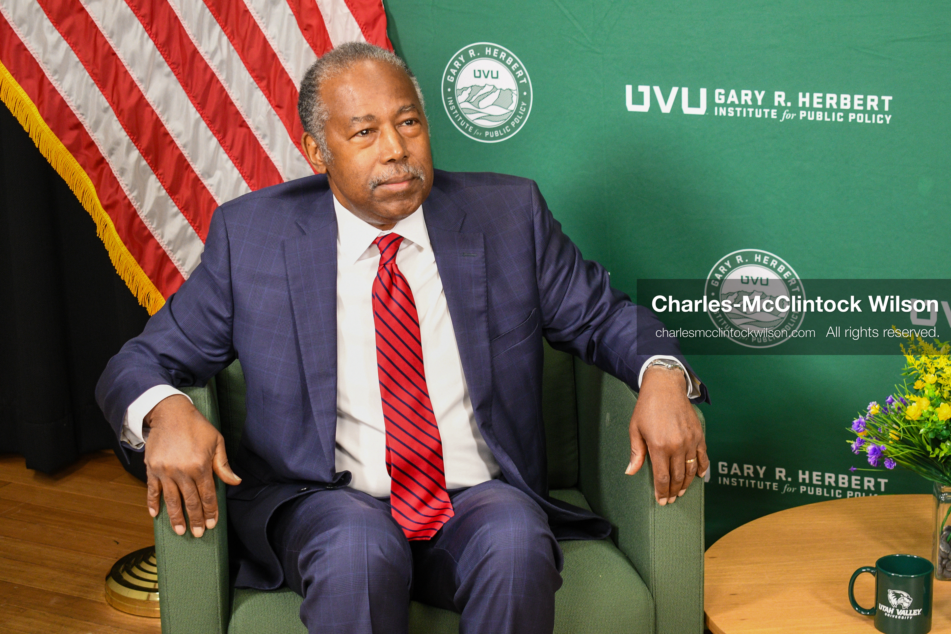 November 5, 2025, Orem, Utah, USA: Dr. Ben Carson, former U.S. Secretary of Housing and Urban Development and 2016 Republican presidential candidate, speaks with members of the press ahead of a public event hosted by the Gary R. Herbert Institute at Utah Valley University in Orem, Utah, on Nov. 5, 2025. (Credit Image: © Charles-McClintock Wilson/ZUMA Press Wire)