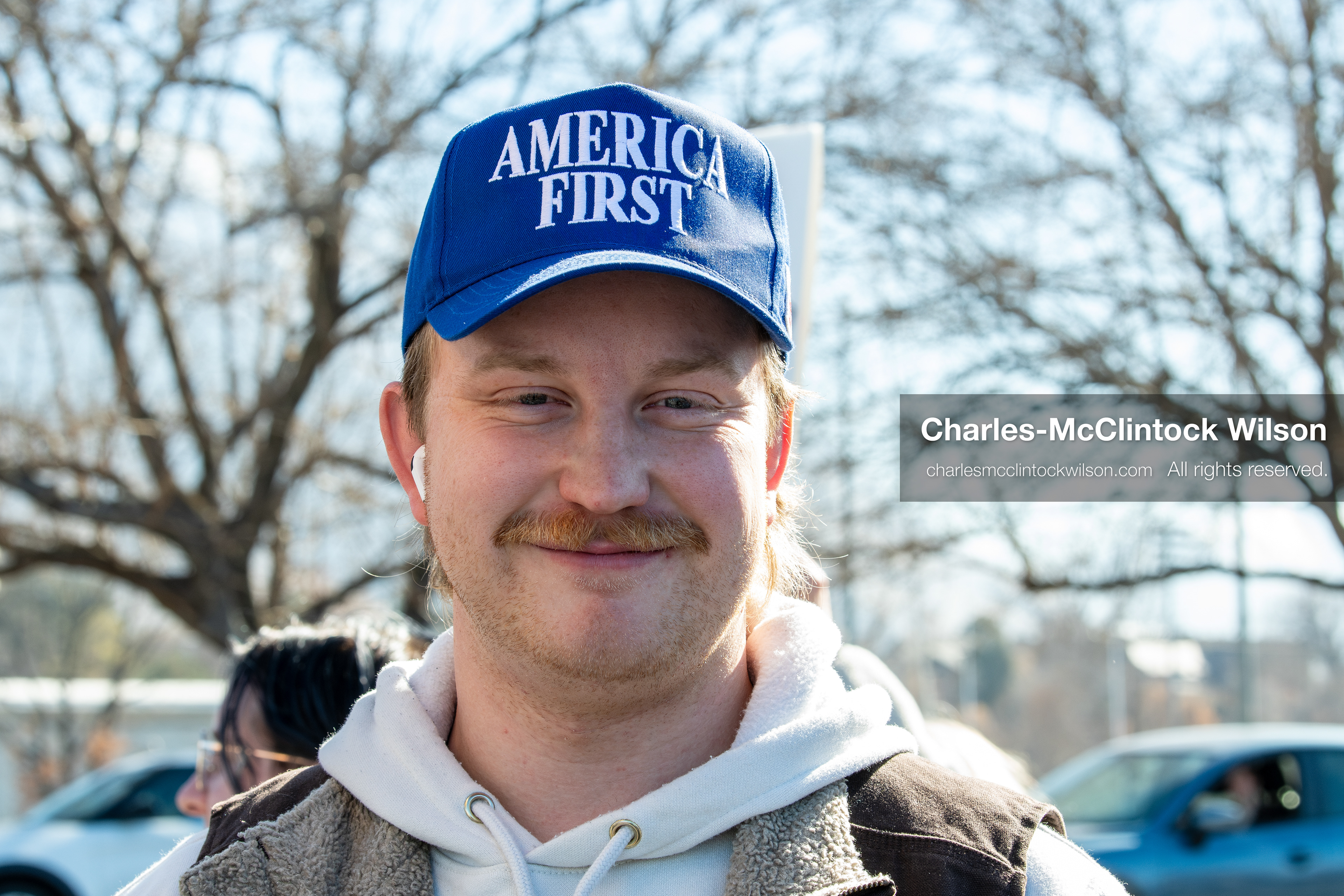 February 5, 2026, Provo, Utah, USA: A person wearing an America First hat stands near Brigham Young University in Provo during a protest opposing the presence of US Customs and Border Protection recruiters at a career fair held on the BYU campus. (Credit Image: © Charles McClintock Wilson/ZUMA Press Wire)