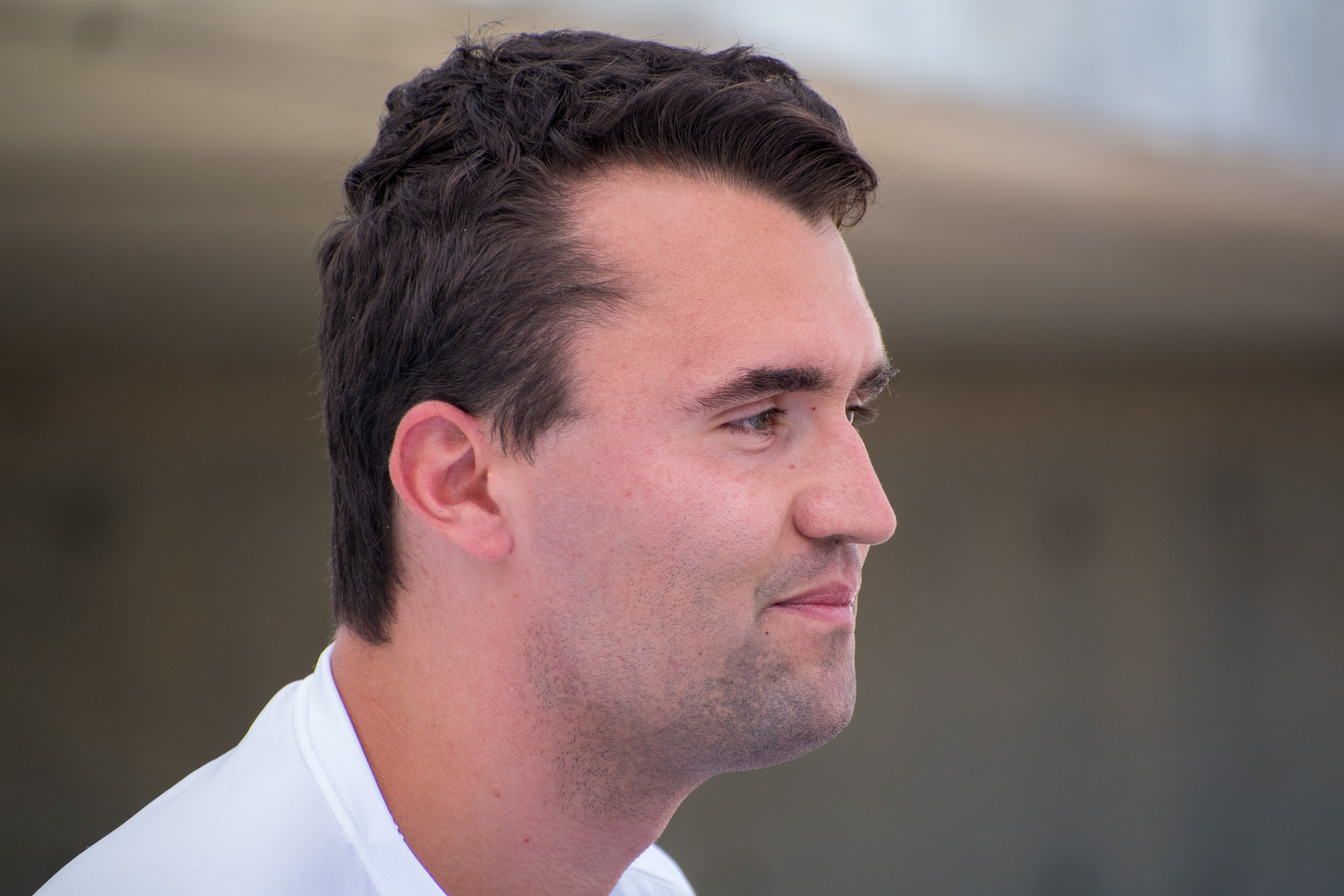 OREM, UTAH – SEPTEMBER 10, 2025: Charlie Kirk appears focused and resolute during a public event at Utah Valley University. Captured in a moment of quiet intensity, Kirk looks off-camera as media lenses track his movements. The image reflects the tension and conviction that defined his final public appearance before the shooting incident that disrupted the event. © Charles-McClintock Wilson / ZUMA Press 