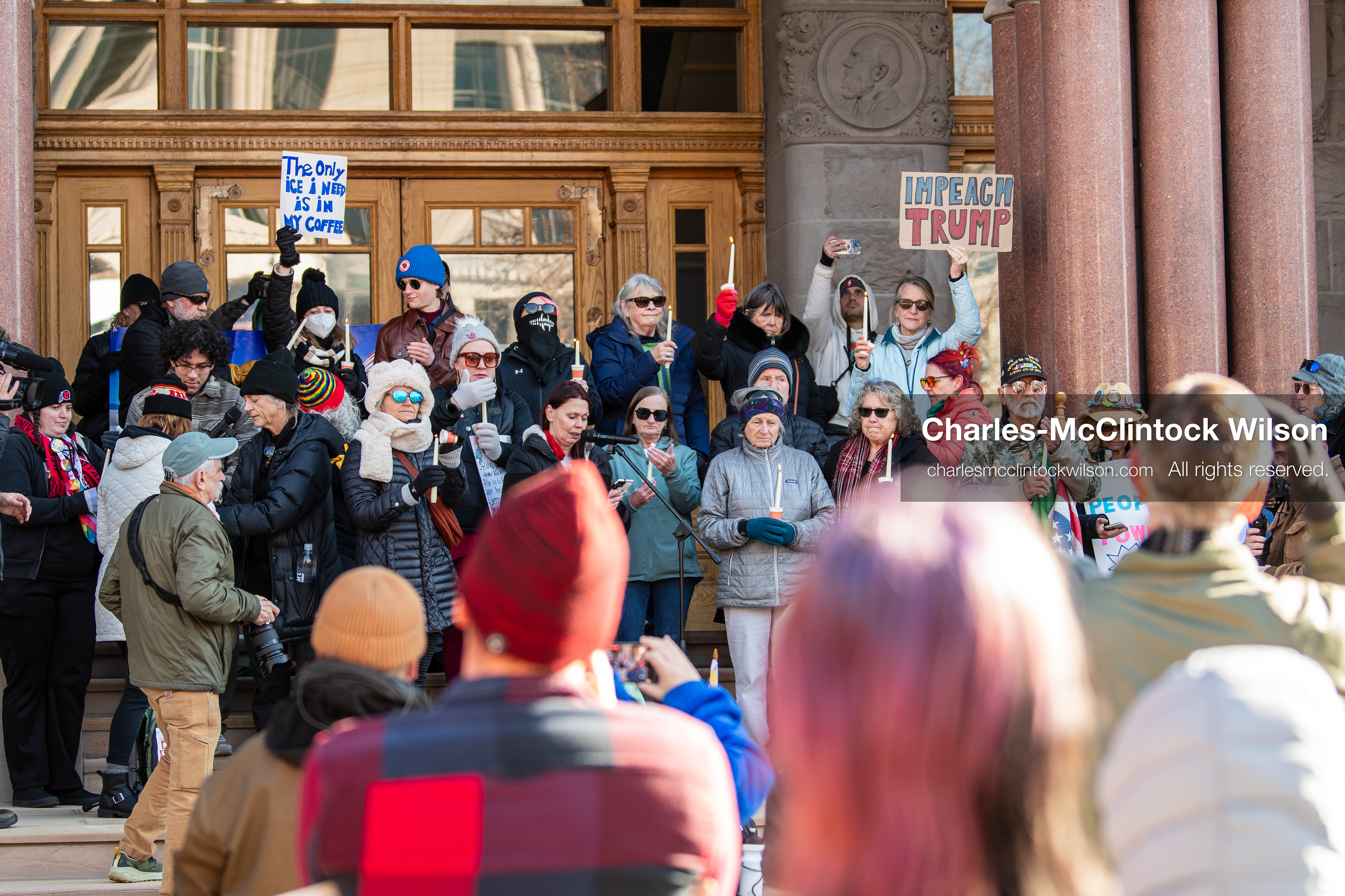 Salt Lake City, Utah, January 10, 2026: Participants hold candles during a vigil for Renee Nicole Good and other victims of ICE enforcement, part of the ICE Out for Good protest at Washington Square Park. (Credit Image: © Charles‑McClintock Wilson/ZUMA Press Wire)