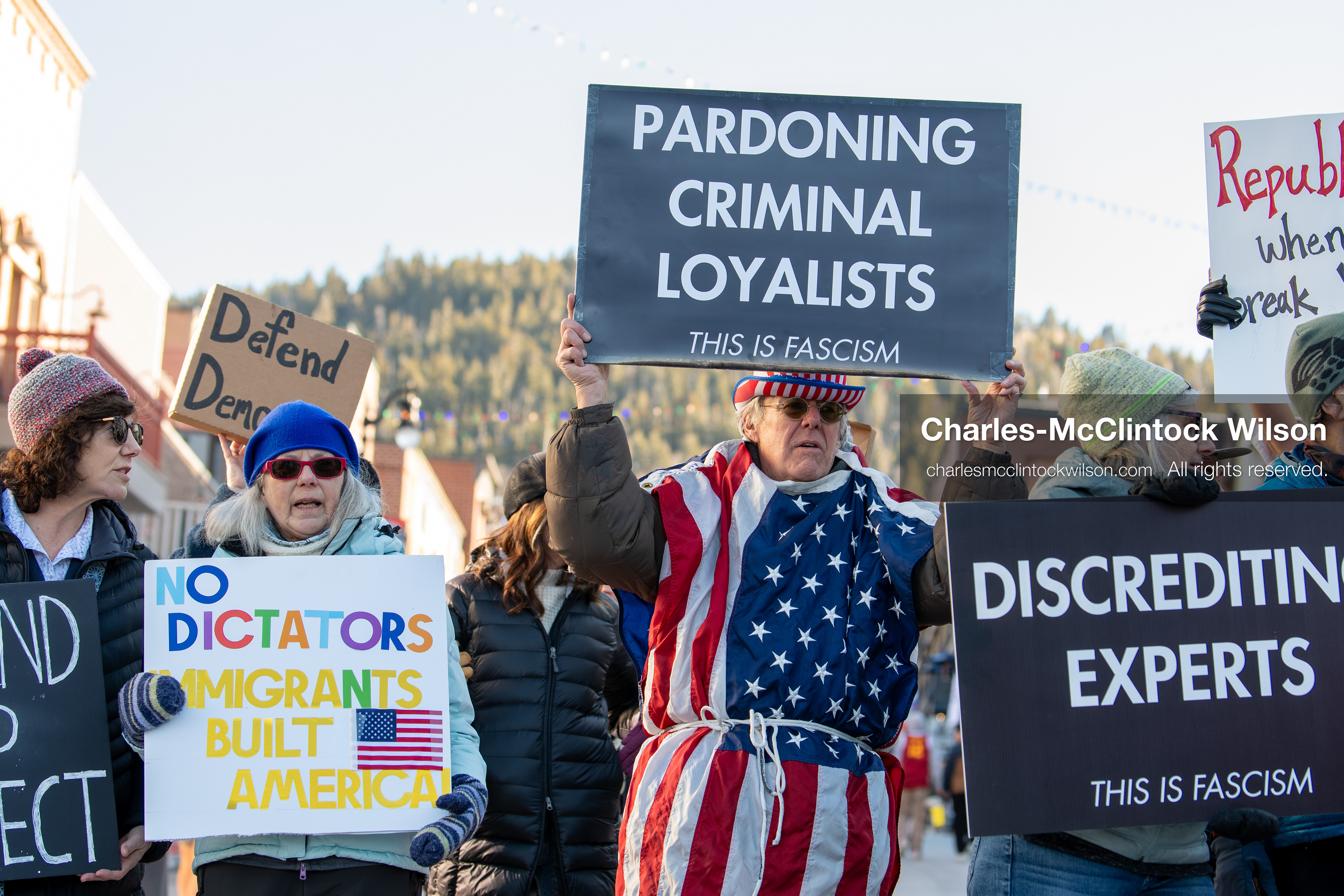 January 26, 2026, Park City, Utah, USA: Demonstrators gather on Main Street holding signs and American flags during a protest opposing U.S. Immigration and Customs Enforcement (I.C.E.) ICE agents at the Sundance Film Festival in Park City, Utah, on Monday, Jan. 26, 2026. The event was held in response to the fatal shooting of Alex Pretti by a U.S. Border Patrol officer in Minneapolis. (Credit Image: © Charles McClintock Wilson/ZUMA Press Wire)