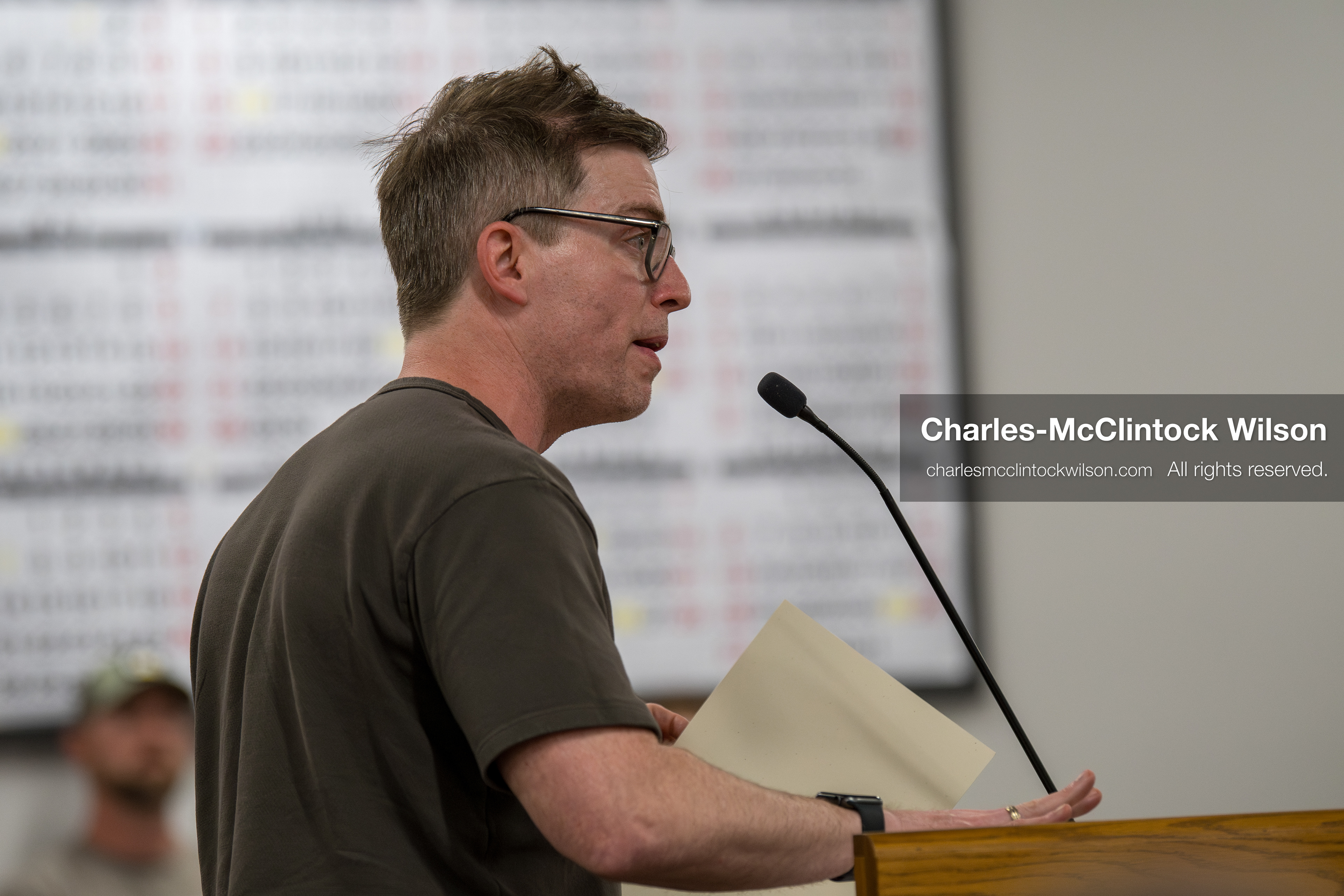 May 13, 2026, Brigham City, Utah, USA: US political satirist and digital creator WALTER MASTERSON addresses commissioners inside the Box Elder County Justice Courthouse in Brigham City, Utah, during a public meeting over the proposed data‑center project backed by businessman Kevin O’Leary, which has drawn public concern over water use, power demand, and transparency. (Credit Image: © Charles‑McClintock Wilson/ZUMA Press Wire)