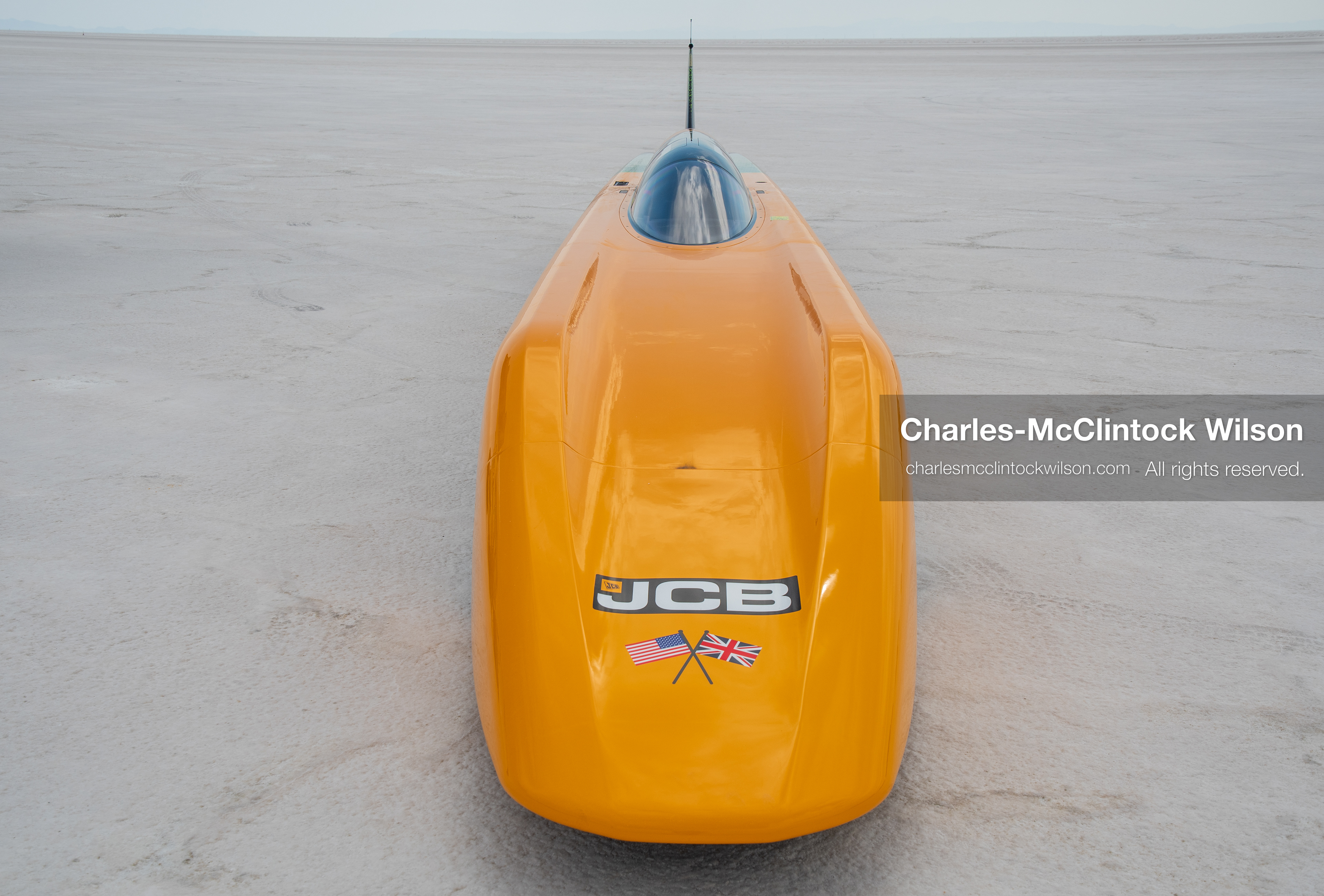 August 11, 2026, Wendover, Utah, USA: The ''JCB Hydromax'' hydrogen-powered streamliner sits parked on the Bonneville Salt Flats on Tuesday. Driven by British pilot Andy Green, the vehicle achieved a record speed of 406.320 mph. (Credit Image: © Charles McClintock Wilson/ZUMA Press Wire)