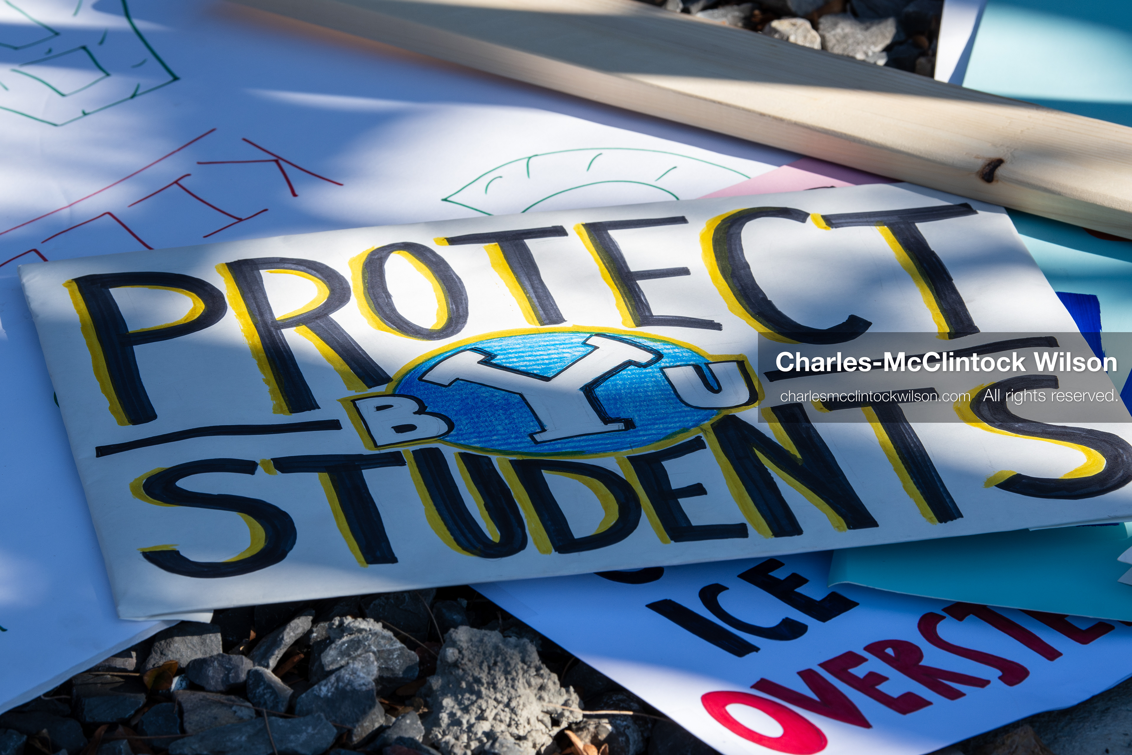 February 5, 2026, Provo, Utah, USA: Protest materials lie on the ground near Brigham Young University in Provo during a protest opposing the presence of US Customs and Border Protection recruiters at a career fair held at the university. (Credit Image: © Charles McClintock Wilson/ZUMA Press Wire)
