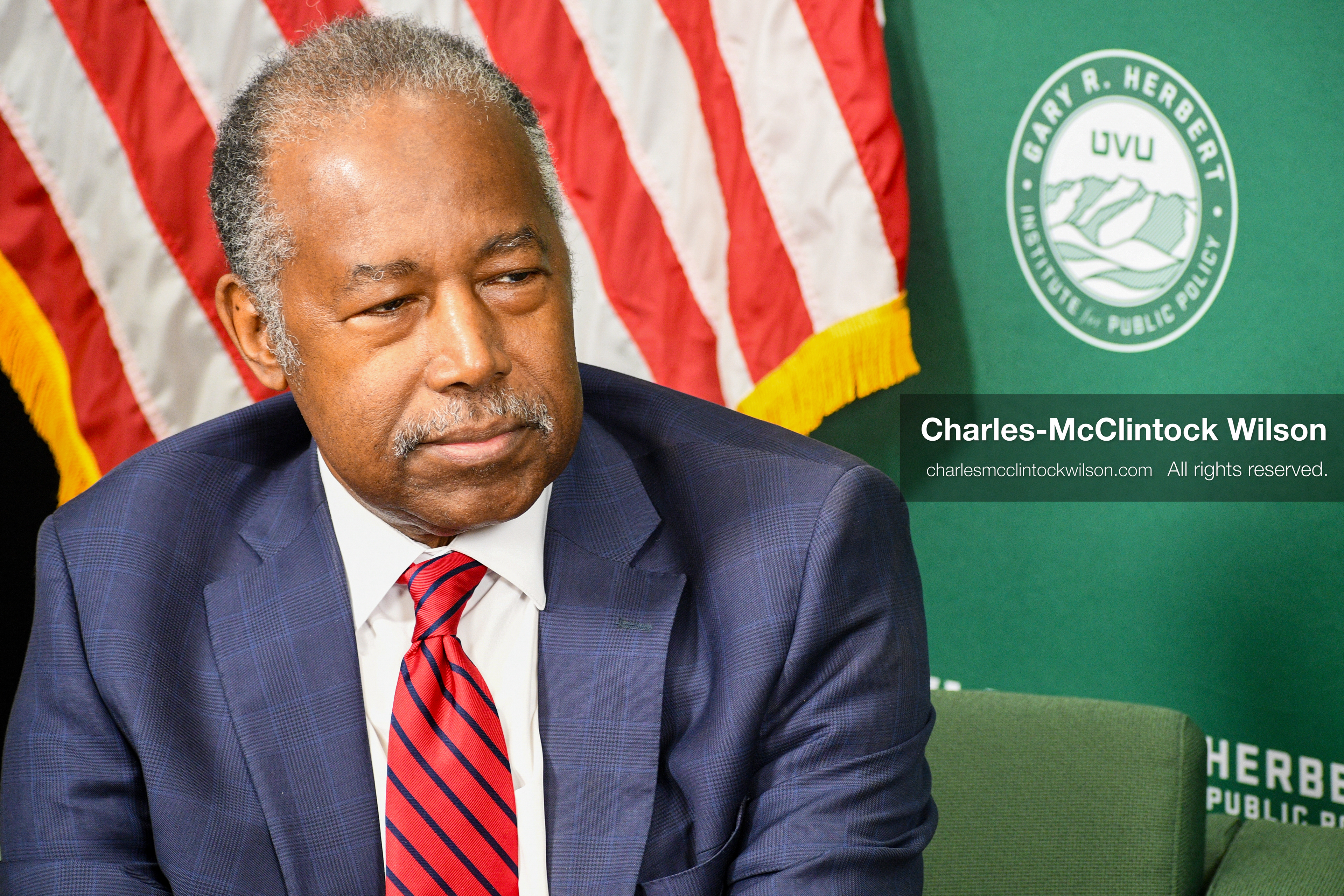November 5, 2025, Orem, Utah, USA: Dr. Ben Carson, former U.S. Secretary of Housing and Urban Development and 2016 Republican presidential candidate, speaks with members of the press ahead of a public event hosted by the Gary R. Herbert Institute at Utah Valley University in Orem, Utah, on Nov. 5, 2025. (Credit Image: © Charles-McClintock Wilson/ZUMA Press Wire)