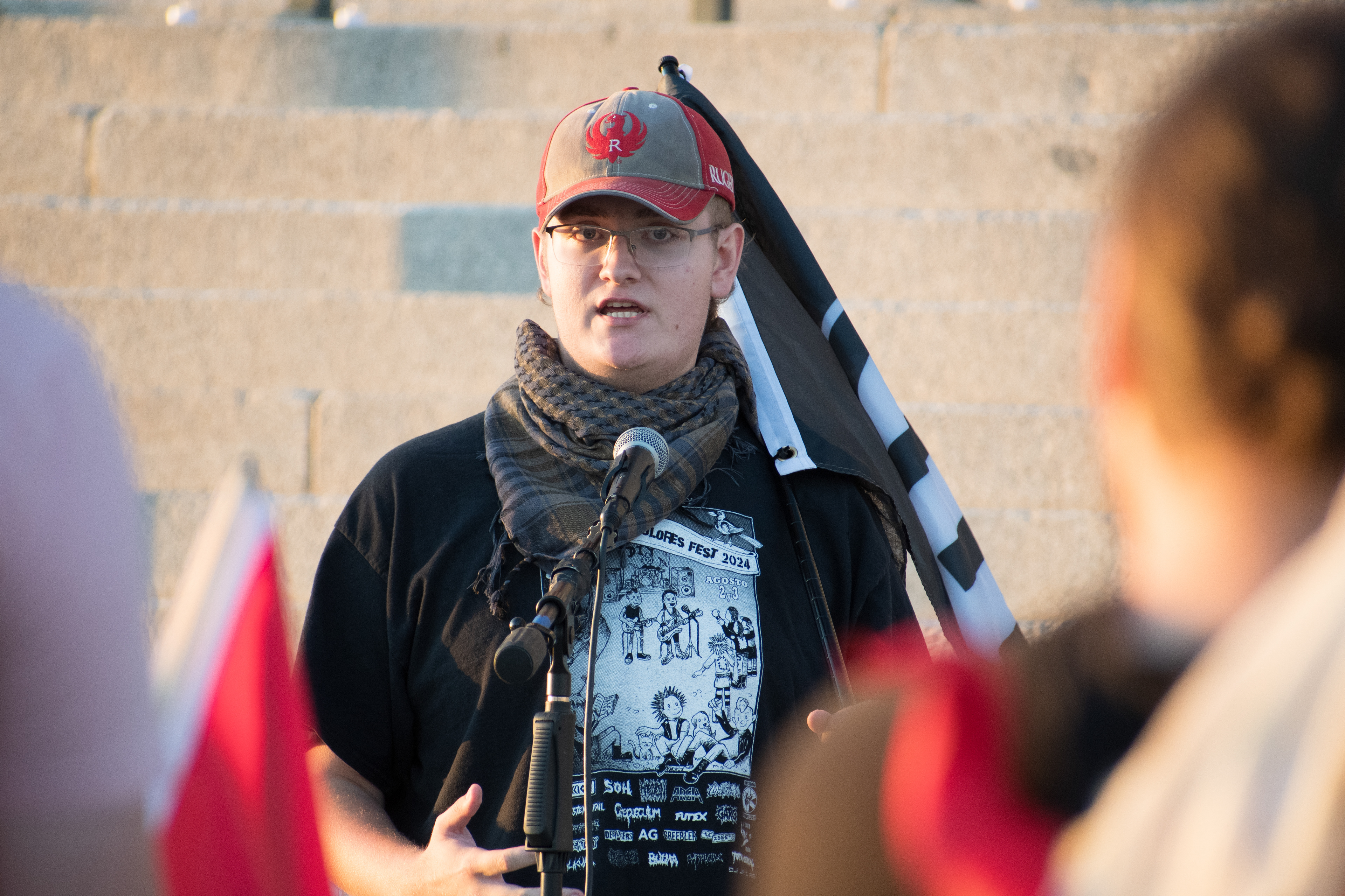 October 10, 2025, Salt Lake City, Utah, USA: A speaker addresses attendees during the Free Palestine Rally organized in front of the Utah State Capitol. (Credit Image: © Charles-McClintock Wilson/ZUMA Press Wire)