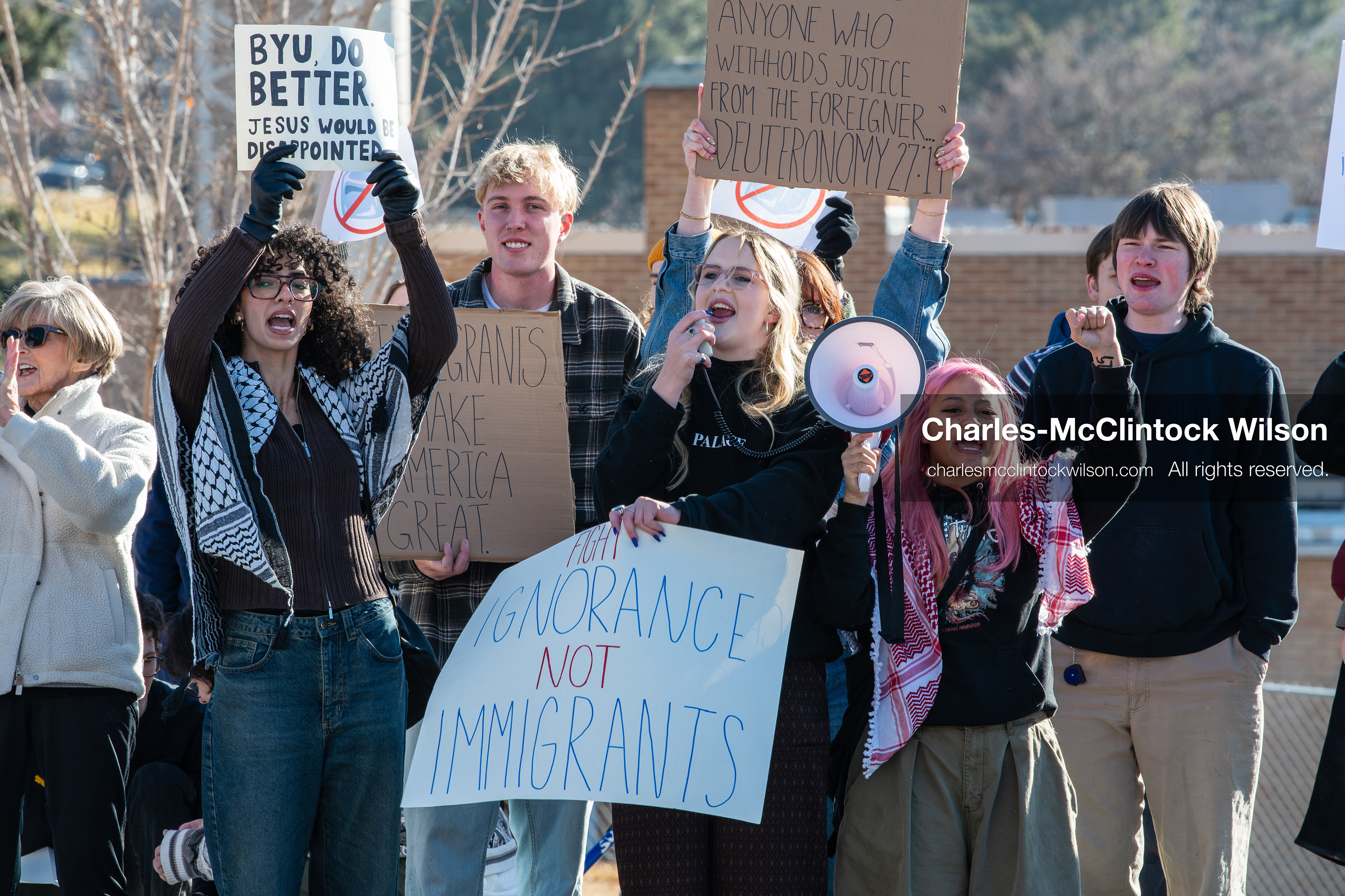 February 5, 2026, Provo, Utah, USA: Students and community members gather near Brigham Young University in Provo to demonstrate against the presence of US Customs and Border Protection recruiters at a career fair held on the BYU campus. (Credit Image: © Charles McClintock Wilson/ZUMA Press Wire)