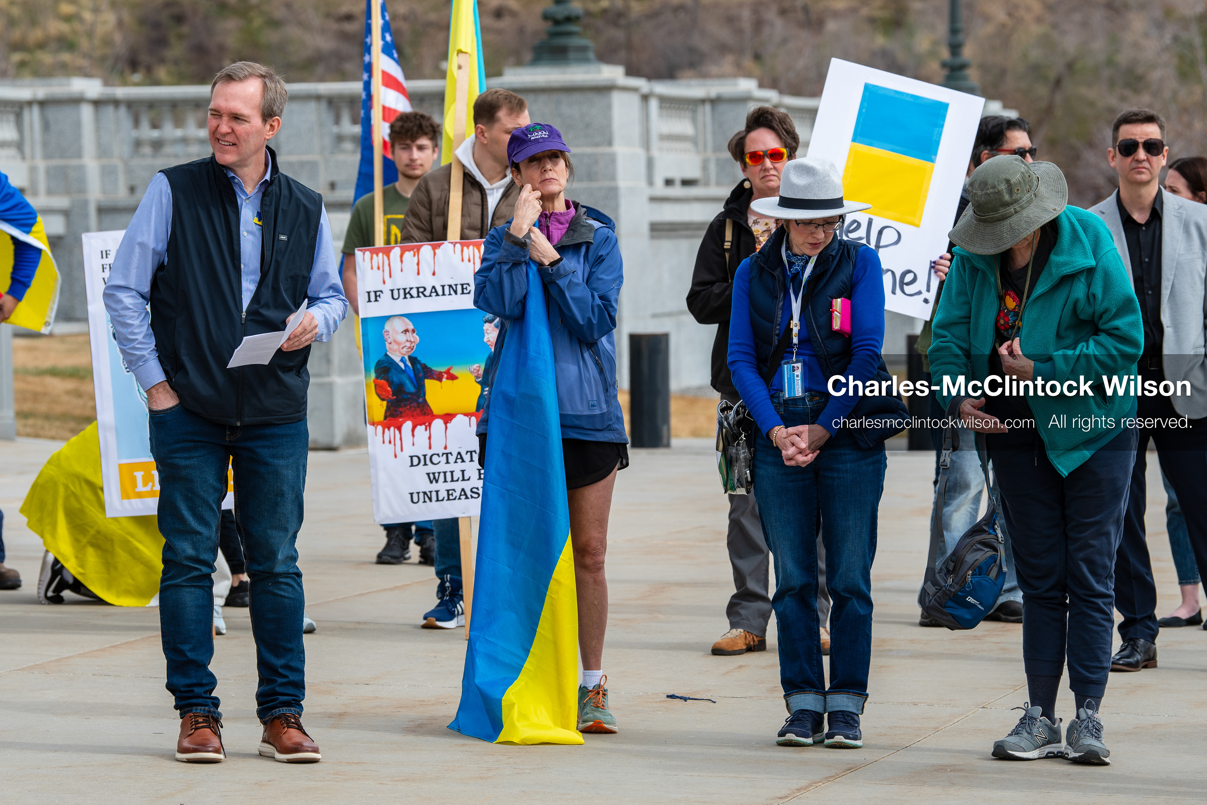 February 28, 2026, Salt Lake City, Utah, USA: BEN MCADAMS, former US Representative for Utah 4th District, stands with demonstrators during the Stand With Ukraine rally near the Utah State Capitol. The gathering marked the four year anniversary of the full scale Russian invasion of Ukraine and brought community members together in support of Ukrainians and local humanitarian efforts. (Credit Image: © Charles McClintock Wilson/ZUMA Press Wire)