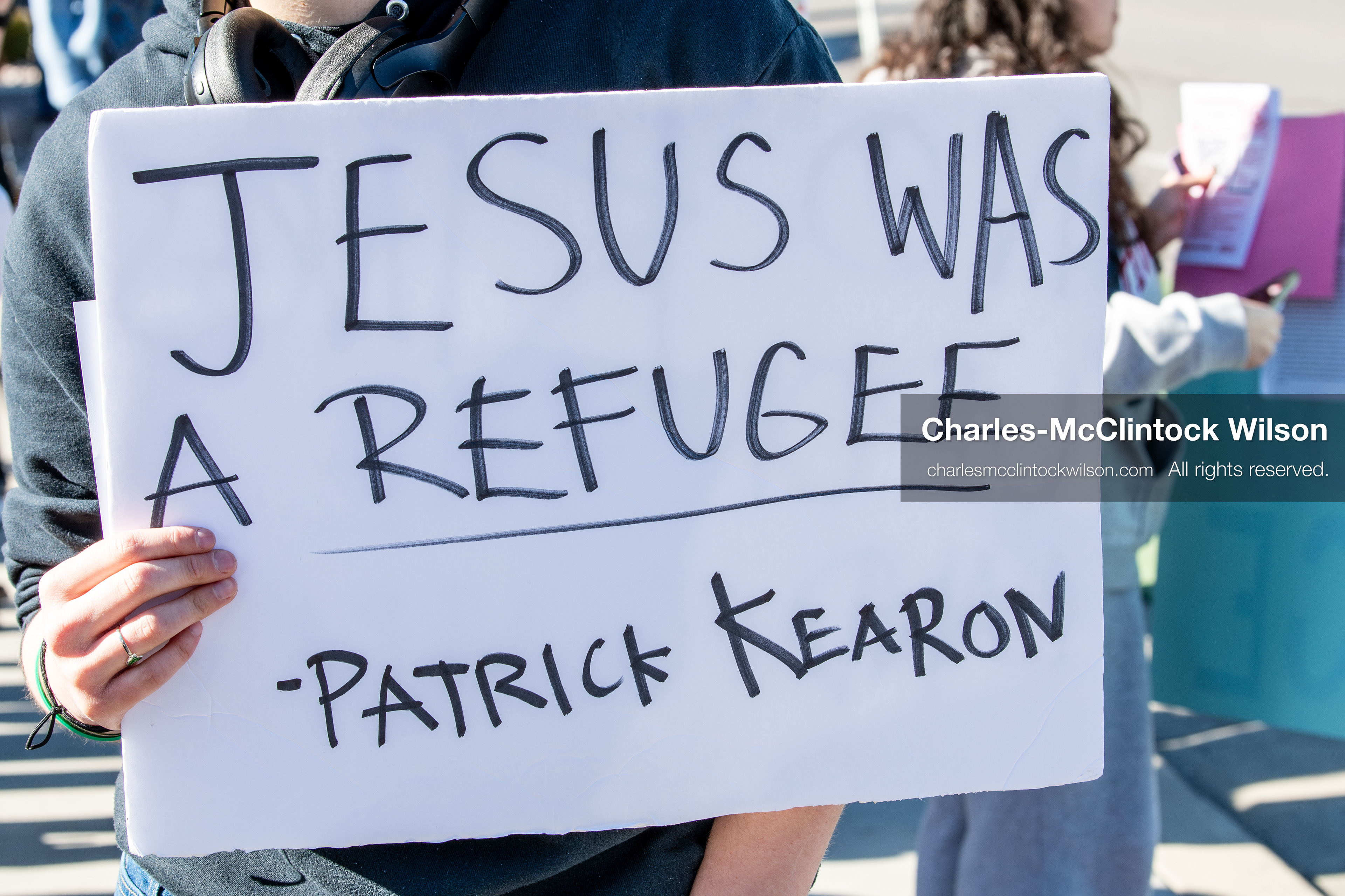 February 5, 2026, Provo, Utah, USA: A demonstrator holds a sign during a gathering near Brigham Young University in Provo where students and community members protested the presence of US Customs and Border Protection recruiters at a career fair held on the BYU campus. (Credit Image: © Charles McClintock Wilson/ZUMA Press Wire)