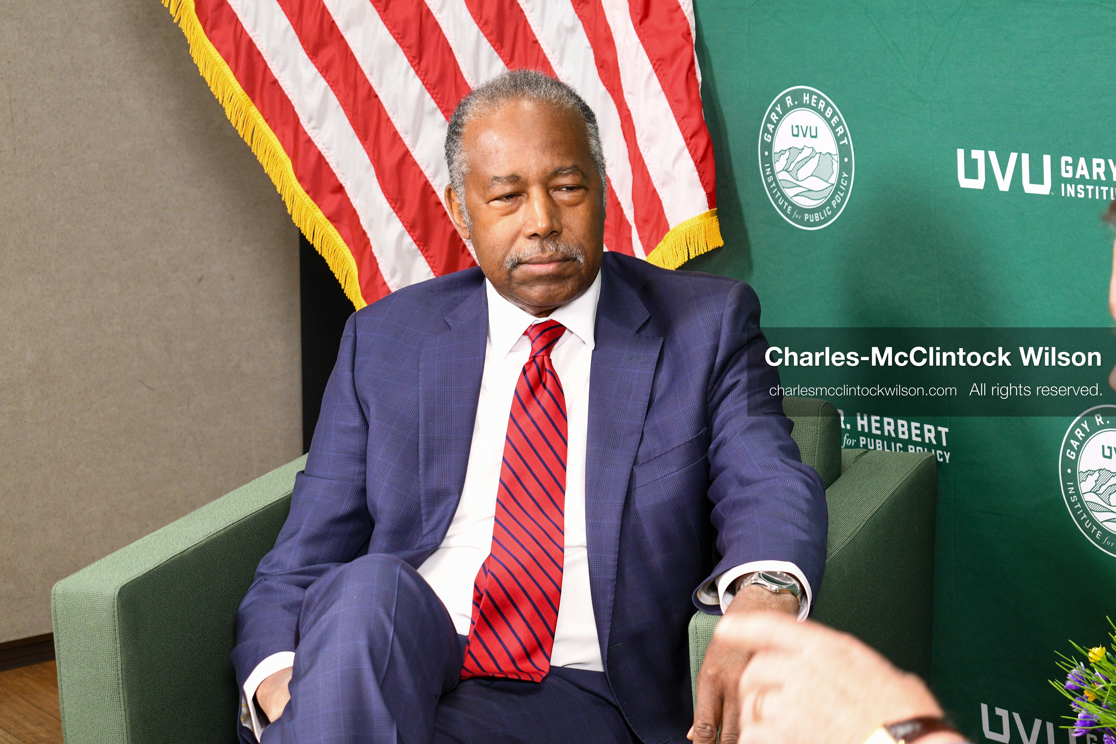 November 5, 2025, Orem, Utah, USA: Dr. Ben Carson, former U.S. Secretary of Housing and Urban Development and 2016 Republican presidential candidate, speaks with members of the press ahead of a public event hosted by the Gary R. Herbert Institute at Utah Valley University in Orem, Utah, on Nov. 5, 2025. (Credit Image: © Charles-McClintock Wilson/ZUMA Press Wire)