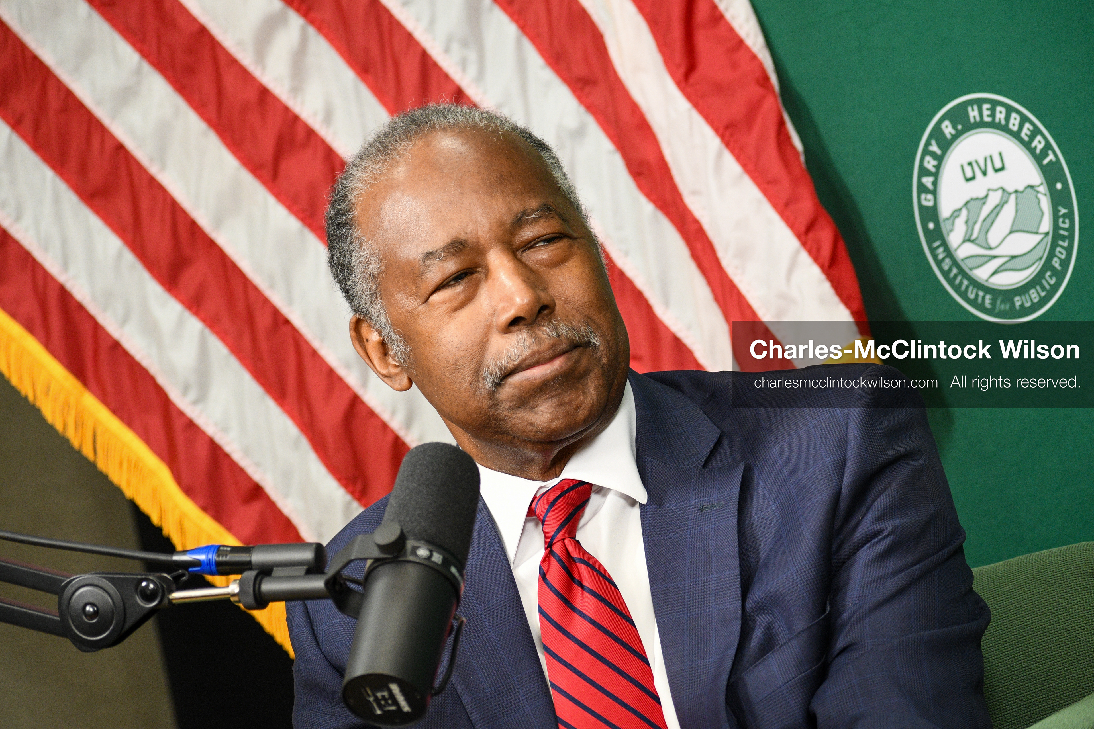 November 5, 2025, Orem, Utah, USA: Dr. Ben Carson, former U.S. Secretary of Housing and Urban Development and 2016 Republican presidential candidate, speaks with members of the press ahead of a public event hosted by the Gary R. Herbert Institute at Utah Valley University in Orem, Utah, on Nov. 5, 2025. (Credit Image: © Charles-McClintock Wilson/ZUMA Press Wire)