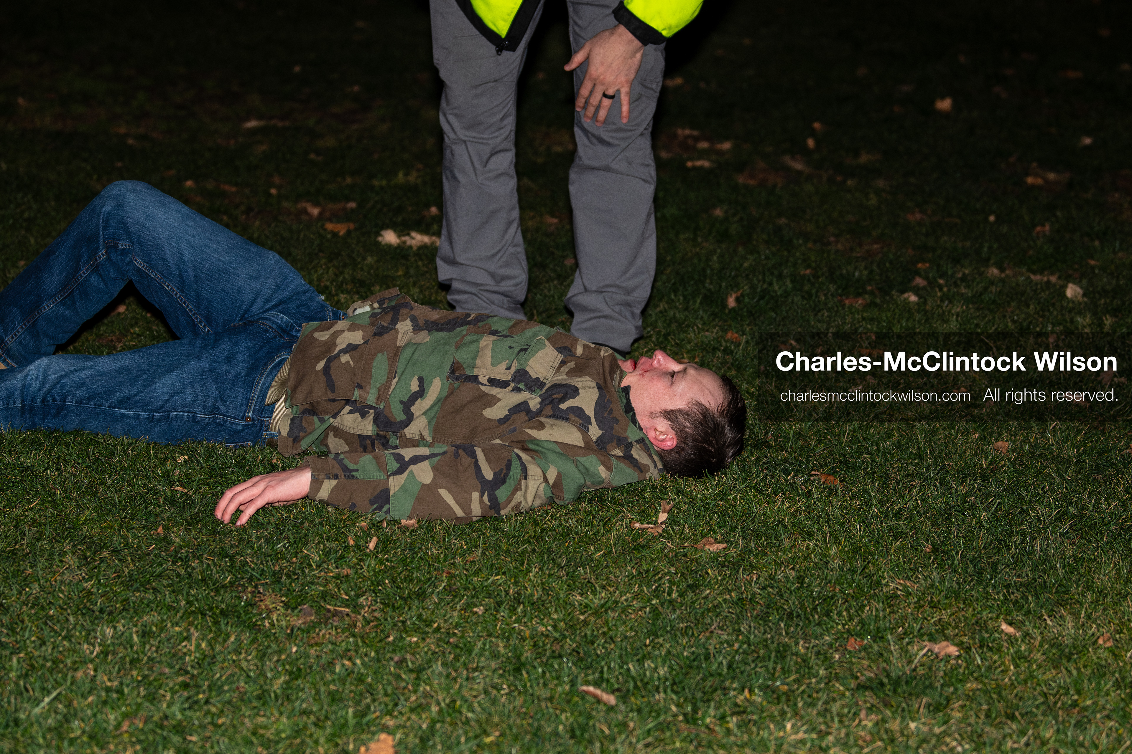 January 8, 2026, Salt Lake City, Utah, USA: A demonstrator lies on the ground after being hurt during a confrontation at an anti ICE protest at Pioneer Park in Salt Lake City Utah on Jan 8 2026. The individual is a supporter of US president Donald Trump and is being assisted by law enforcement at the scene. The rally followed the death of Renee Nicole Good during an encounter with immigration authorities in Minneapolis and drew hundreds calling for accountability and changes to enforcement practices. (Credit Image: © Charles-McClintock Wilson/ZUMA Press Wire)