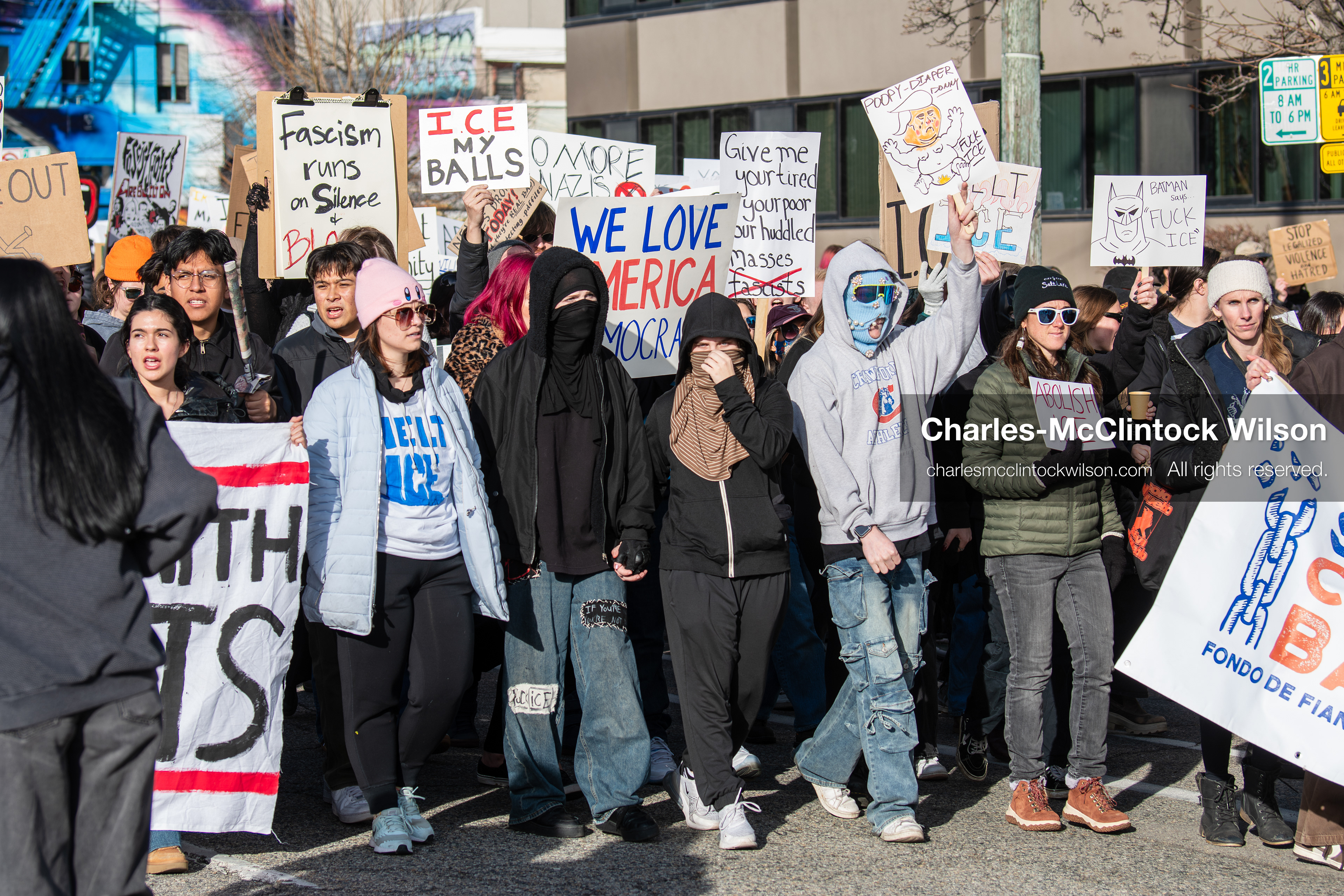 January 30, 2026, Salt Lake City, Utah, USA: Demonstrators march through downtown Salt Lake City during an anti‑ICE protest, part of a nationwide response to immigration enforcement policies. (Credit Image: © Charles‑McClintock Wilson/ZUMA Press Wire)