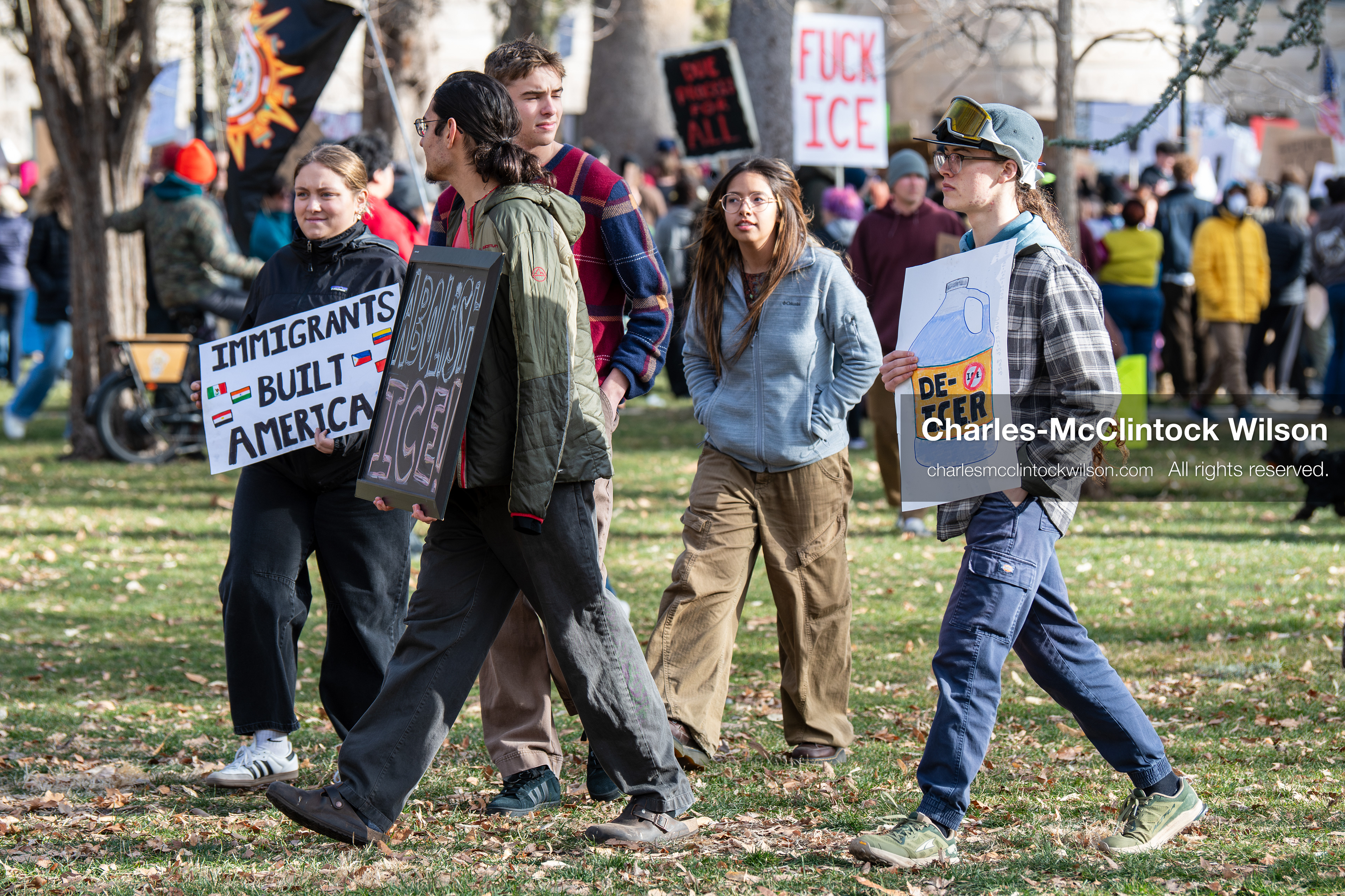 January 30, 2026, Salt Lake City, Utah, USA: Demonstrators gather at Washington Square Park holding signs during an anti‑ICE protest in Salt Lake City, part of a nationwide response to immigration enforcement policies. (Credit Image: © Charles‑McClintock Wilson/ZUMA Press Wire)