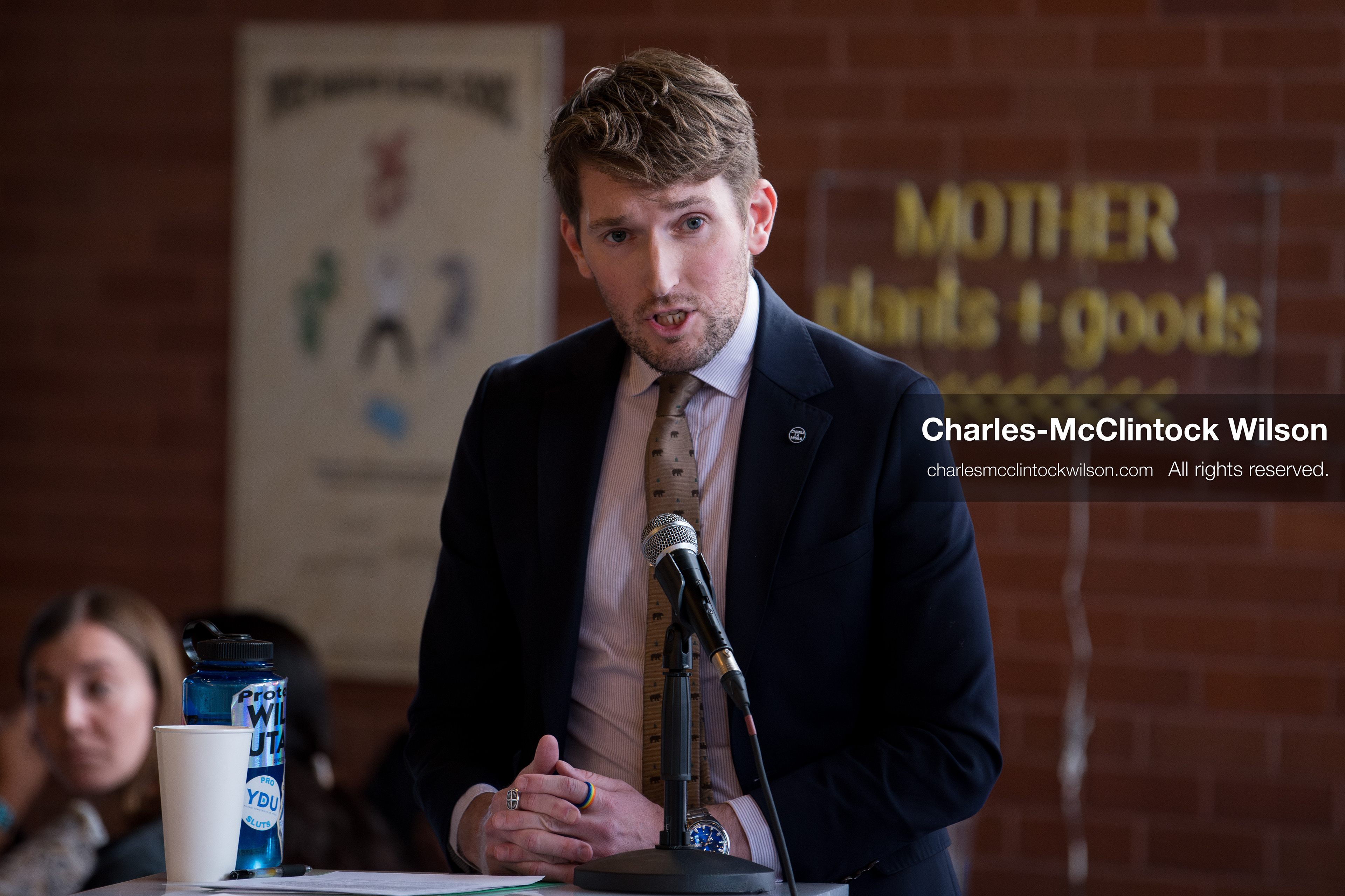 April 22, 2026, Salt Lake City, Utah, USA: Utah state senator NATE BLOUIN, a candidate for the Democratic nomination in the Utah 1st Congressional District, speaks during the Earth Day 1st District Candidate Debate at Church and State Marketplace in Salt Lake City. The event, hosted by Stewardship Utah, brought together candidates to discuss environmental and policy issues ahead of the 2026 election. (Credit Image: © Charles-McClintock Wilson/ZUMA Press Wire)