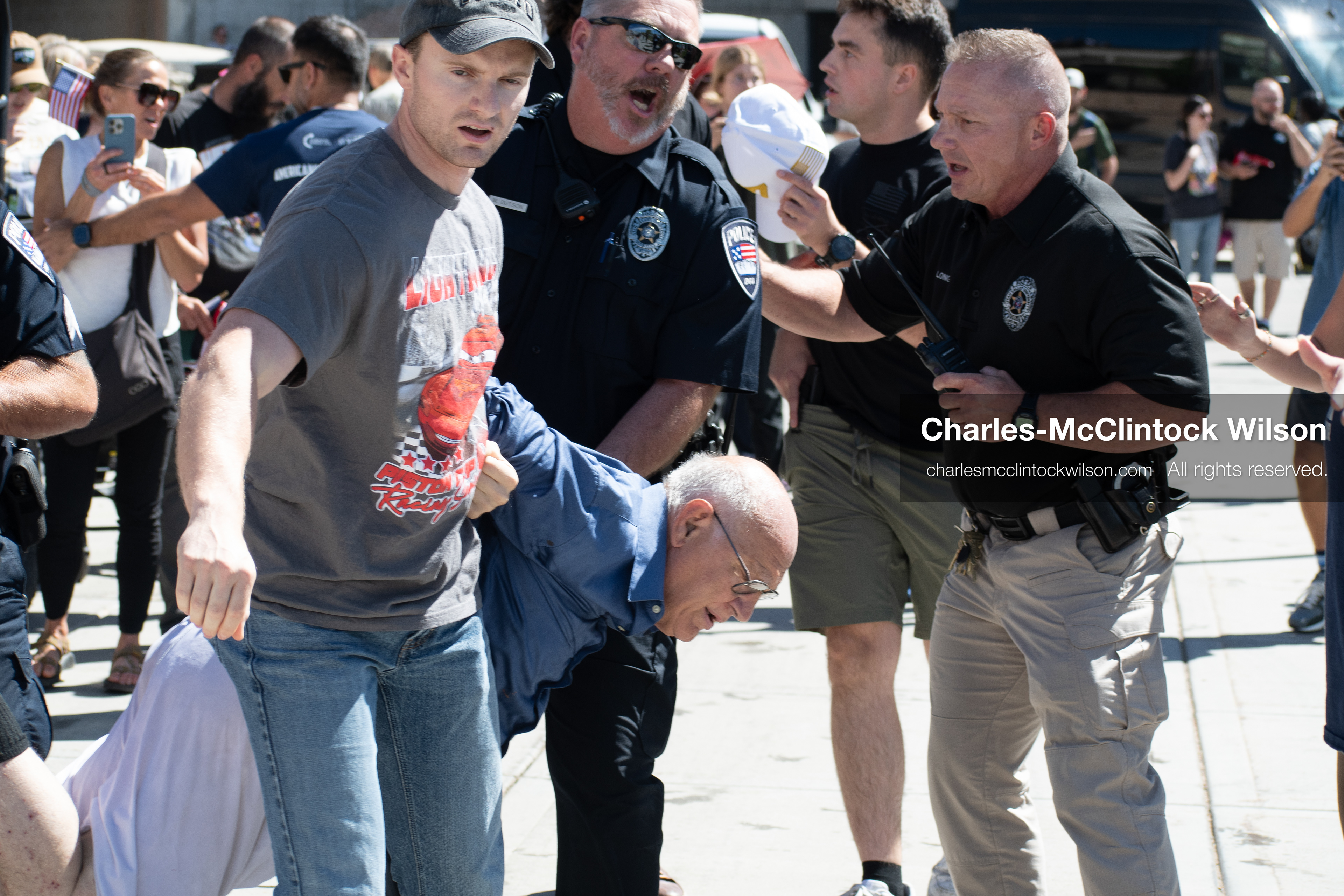 September 10, 2025, Orem, Utah, USA: George Zinn is taken into custody by campus security following the fatal shooting of Charlie Kirk during a public event at Utah Valley University. At the time of the arrest, Zinn was identified as the alleged shooter. He was later released and subsequently arrested on unrelated charges. Law enforcement confirmed that the actual suspect remained at large during this initial response. (Credit Image: © Charles-McClintock Wilson/ZUMA Press Wire)